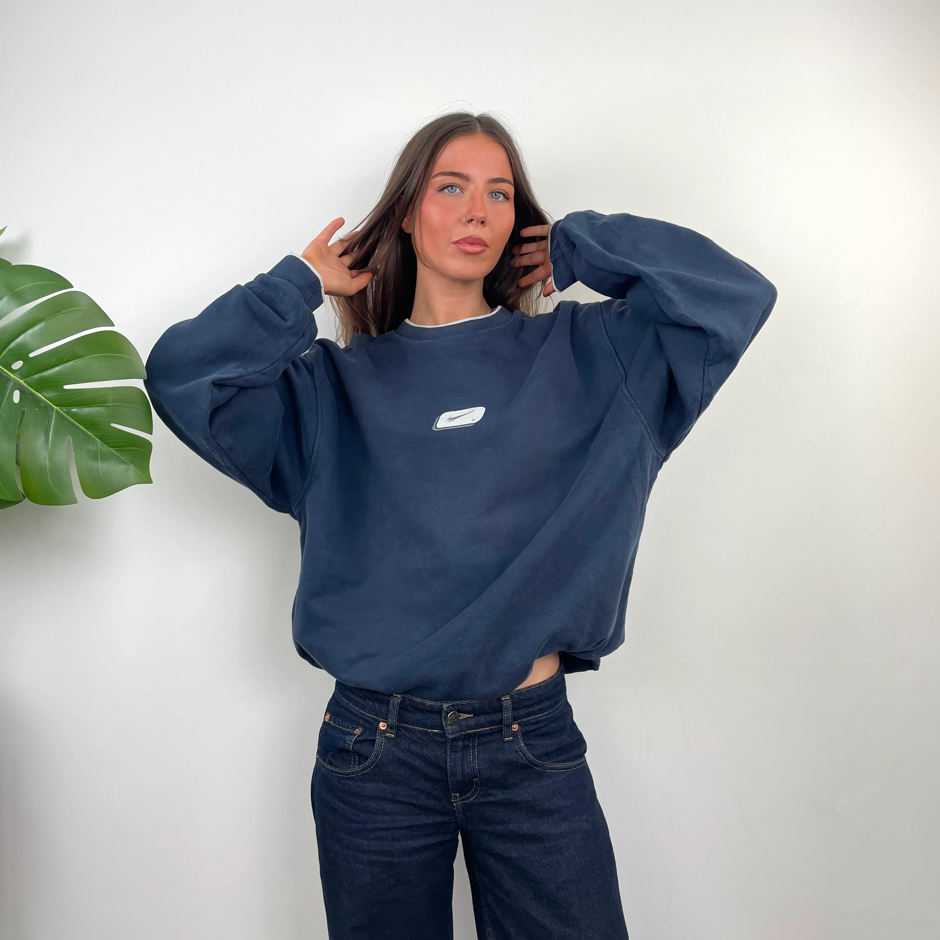 Nike Navy Embroidered Swoosh Sweatshirt (L) - Image 2