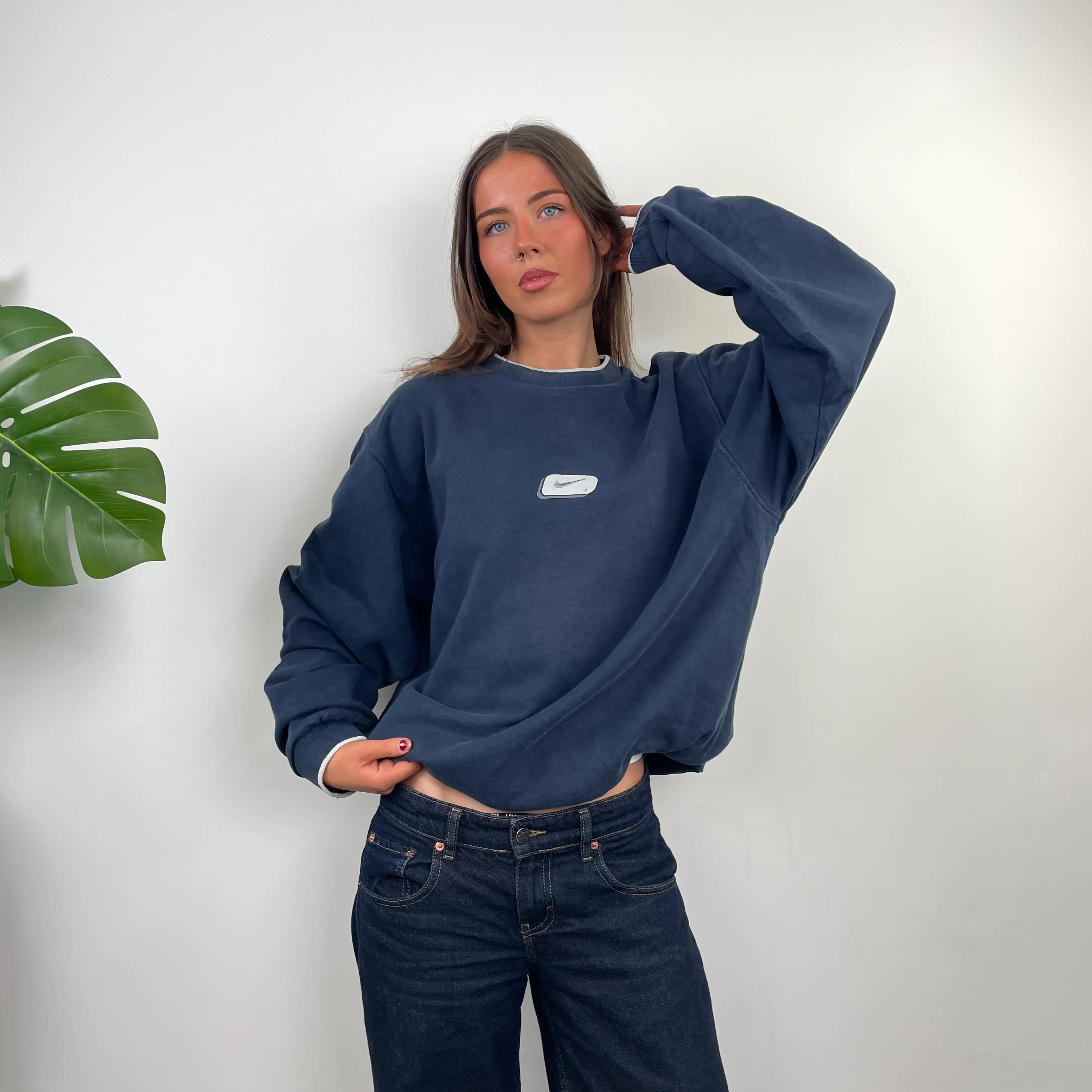 Nike Navy Embroidered Swoosh Sweatshirt (L) - Image 3
