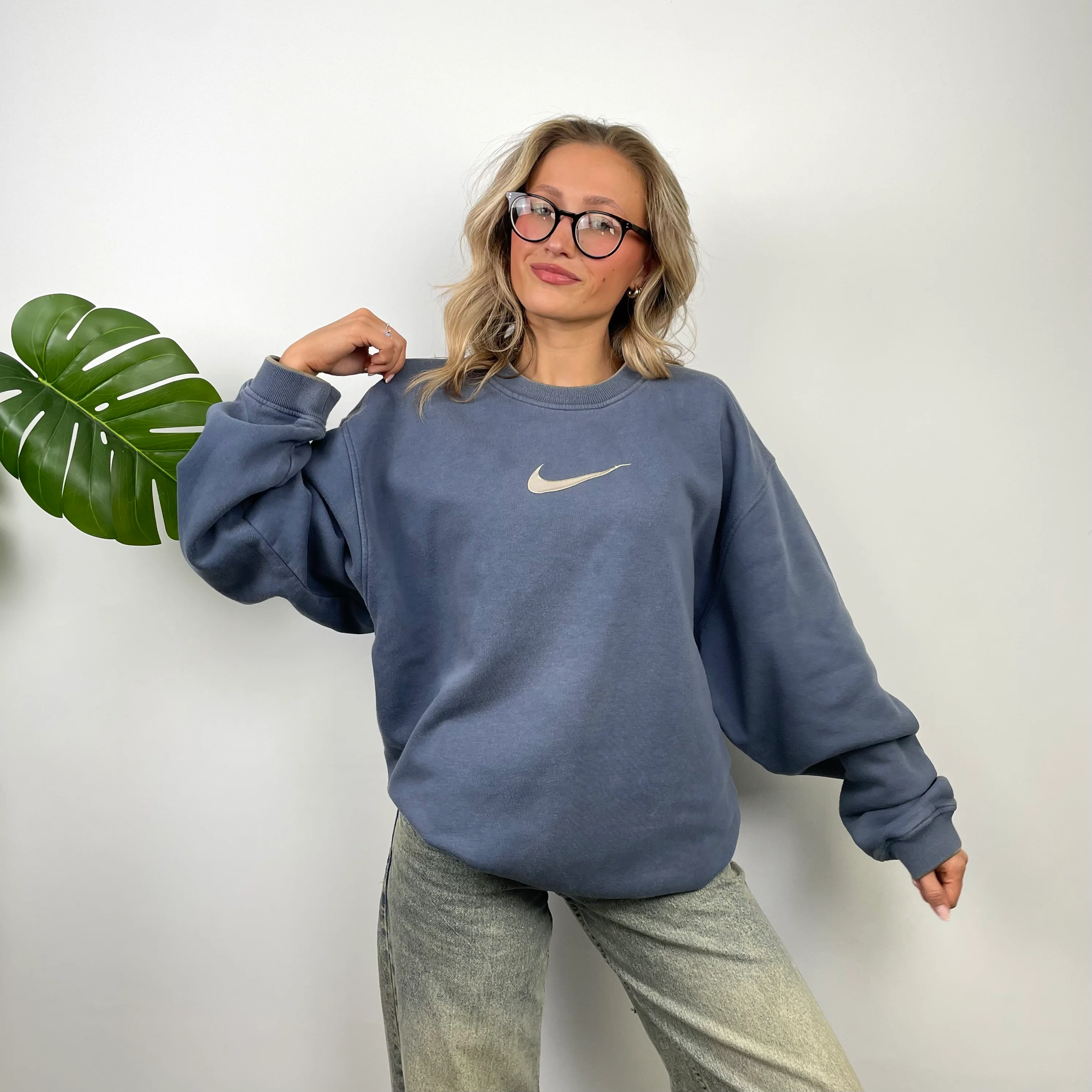 Nike Blue Embroidered Swoosh Sweatshirt (L)