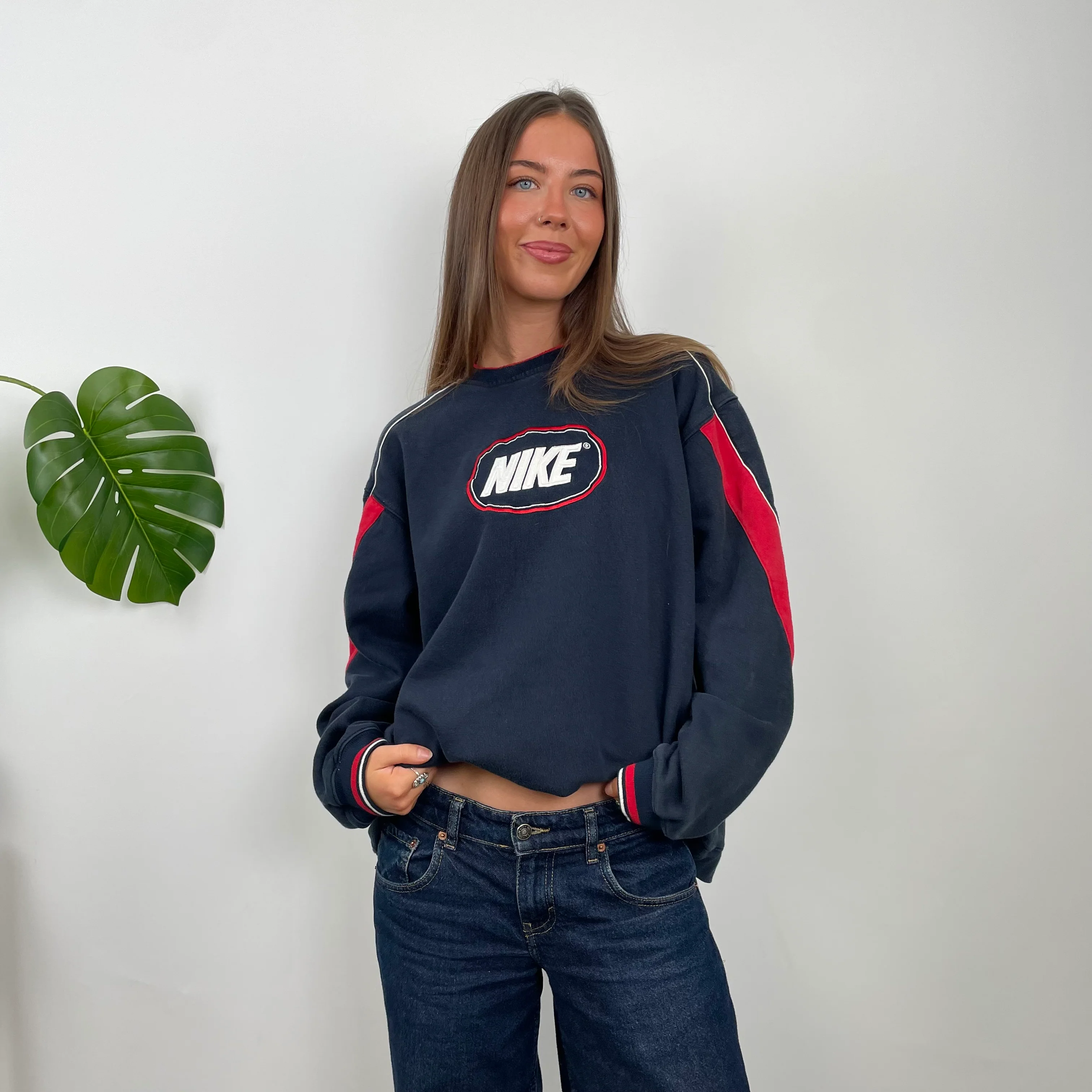 Nike Navy Embroidered Swoosh Sweatshirt (L)