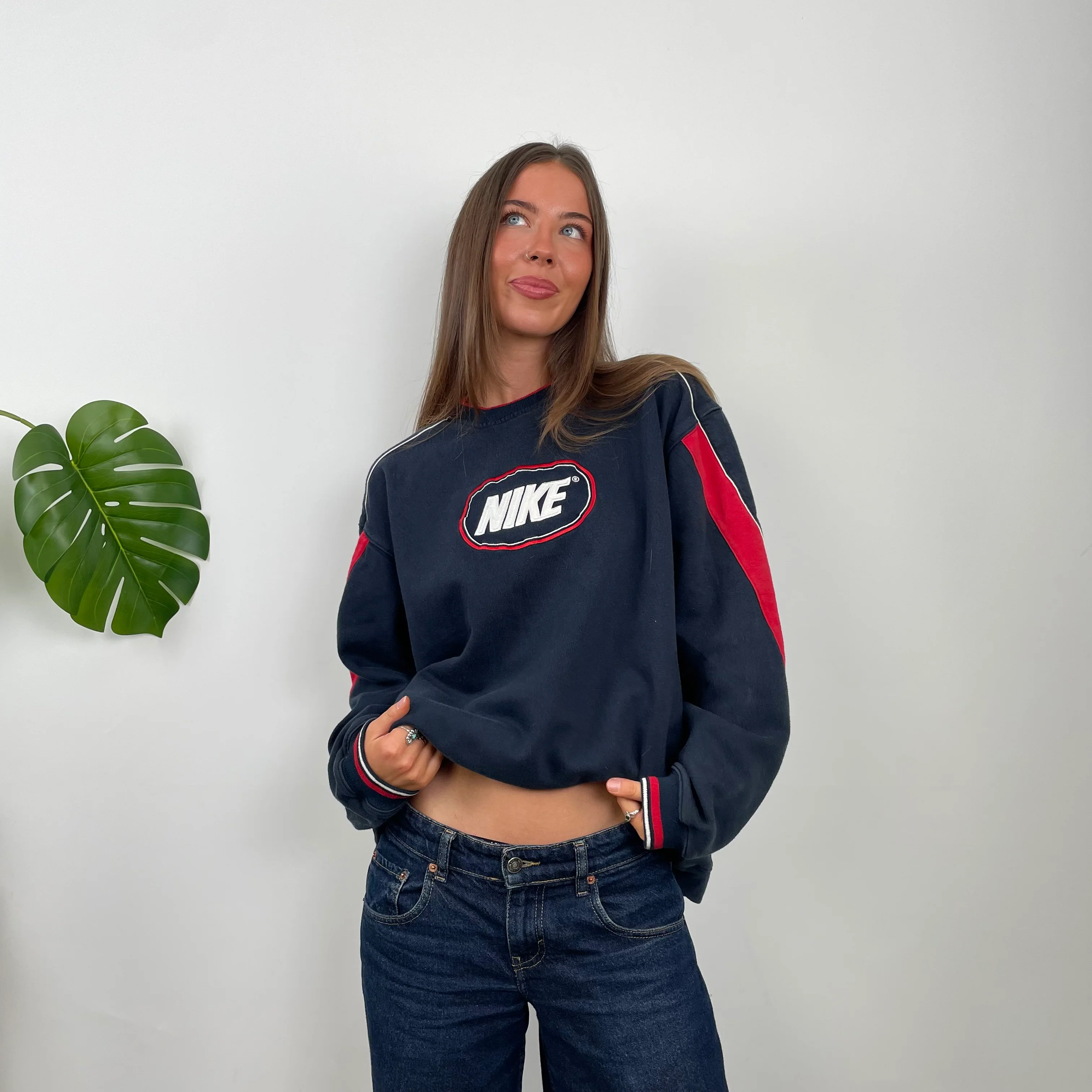 Nike Navy Embroidered Swoosh Sweatshirt (L) - Image 2