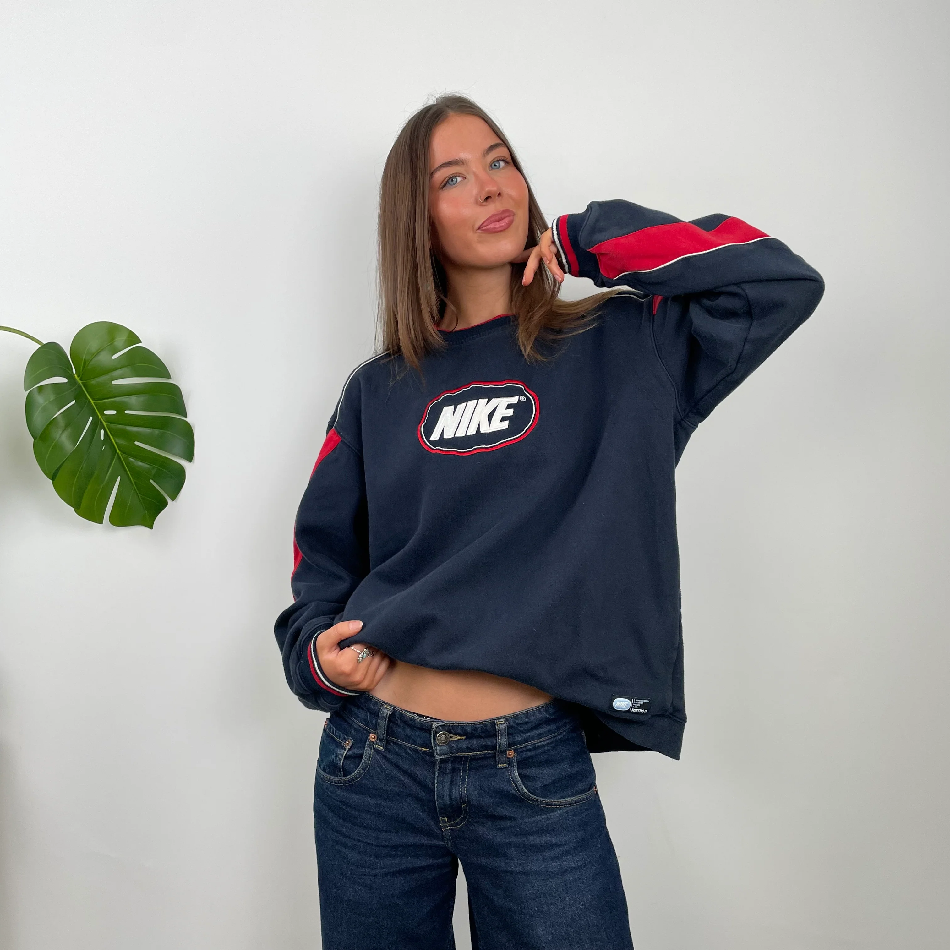 Nike Navy Embroidered Swoosh Sweatshirt (L) - Image 3