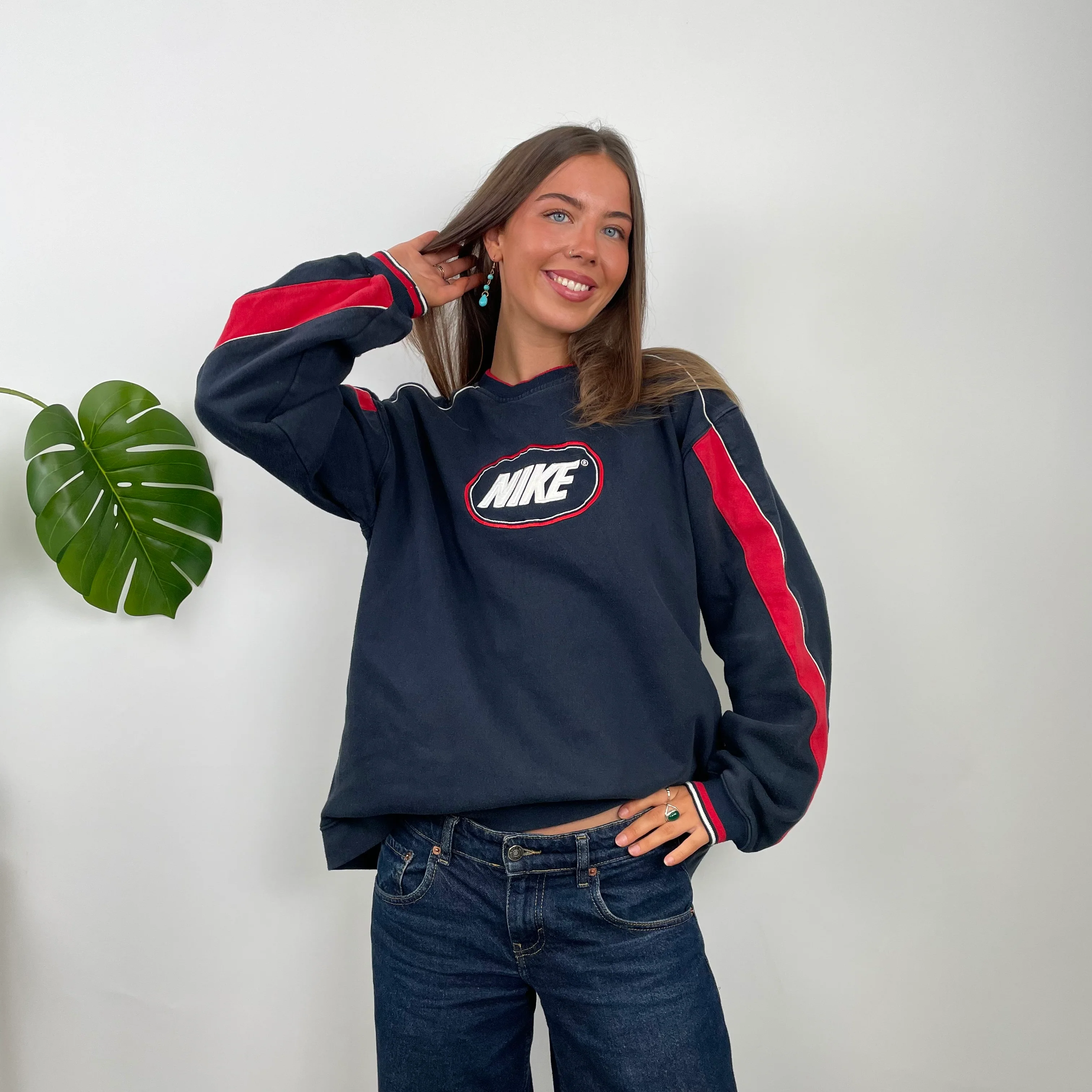 Nike Navy Embroidered Swoosh Sweatshirt (L) - Image 4