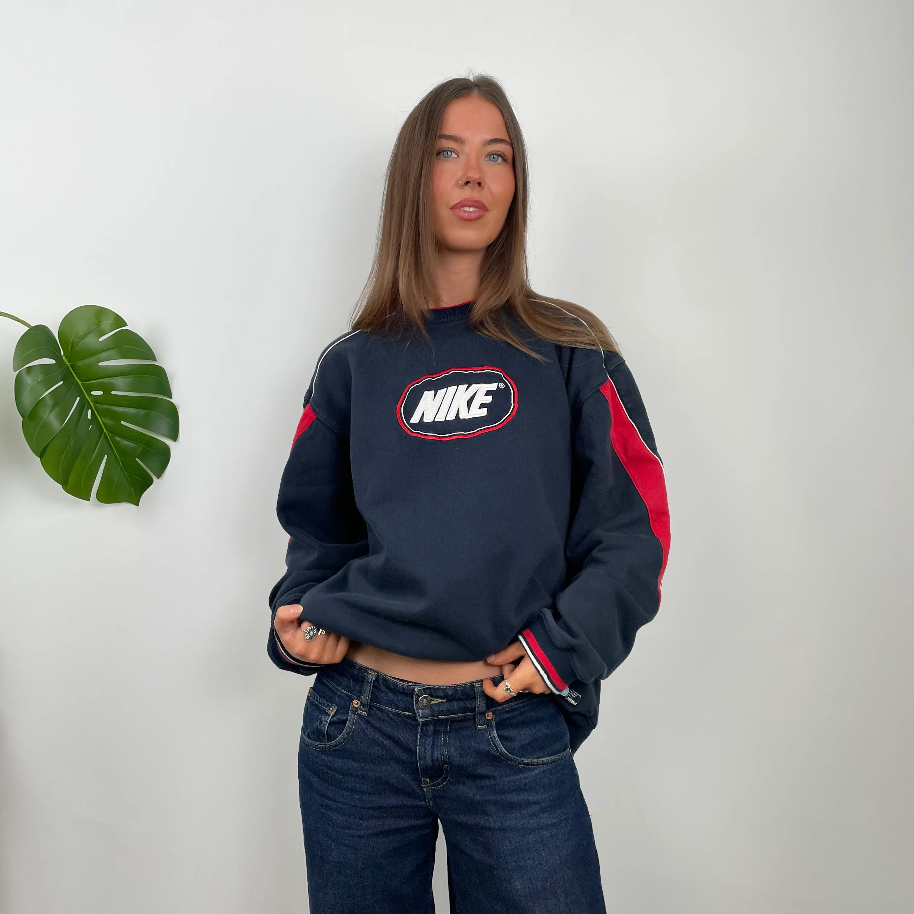 Nike Navy Embroidered Swoosh Sweatshirt (L) - Image 5