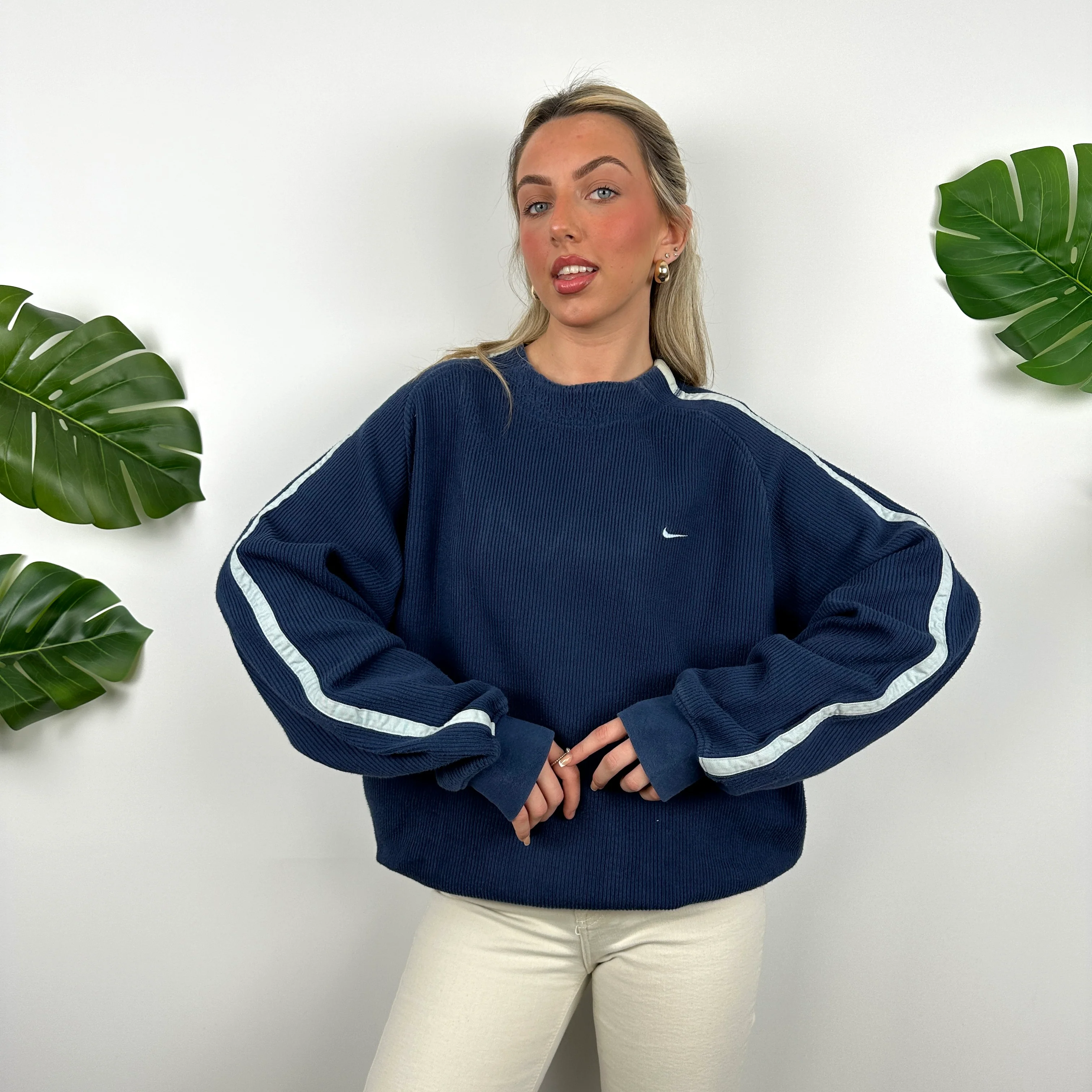 Nike Navy Embroidered Swoosh Sweatshirt (L) - Image 2
