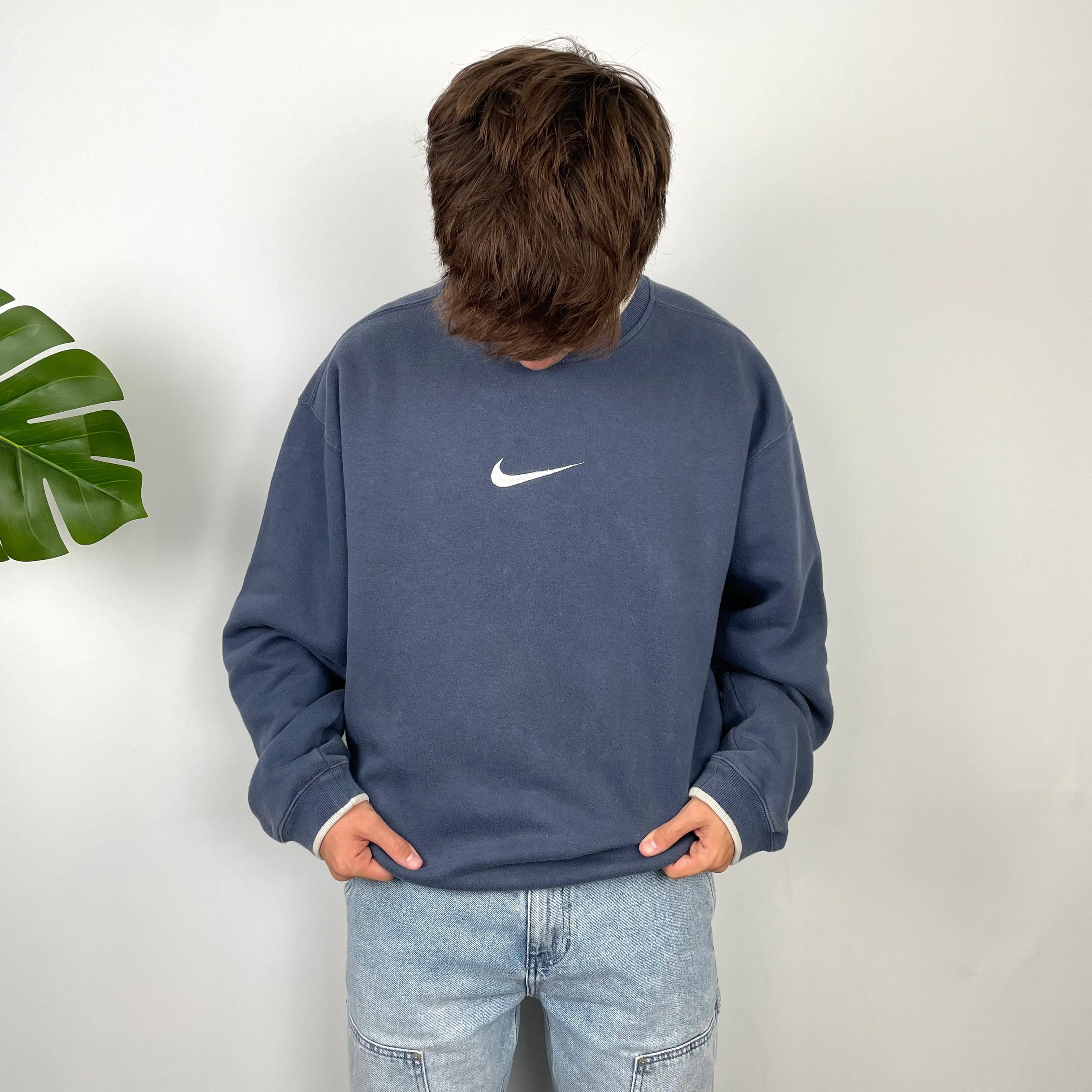 Nike Navy Embroidered Swoosh Sweatshirt (M) - Image 5