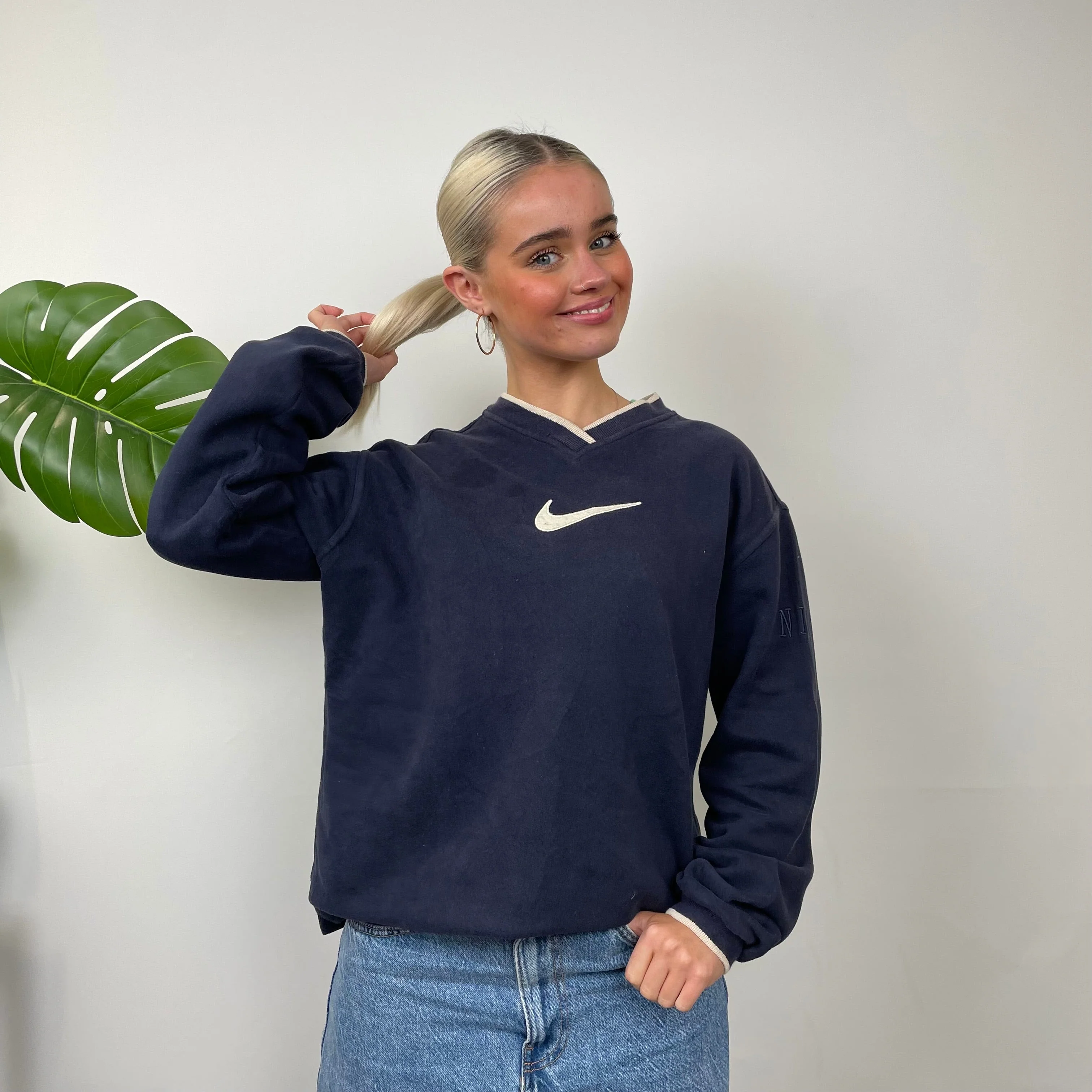 Nike Navy Embroidered Swoosh Sweatshirt (S) - Image 2