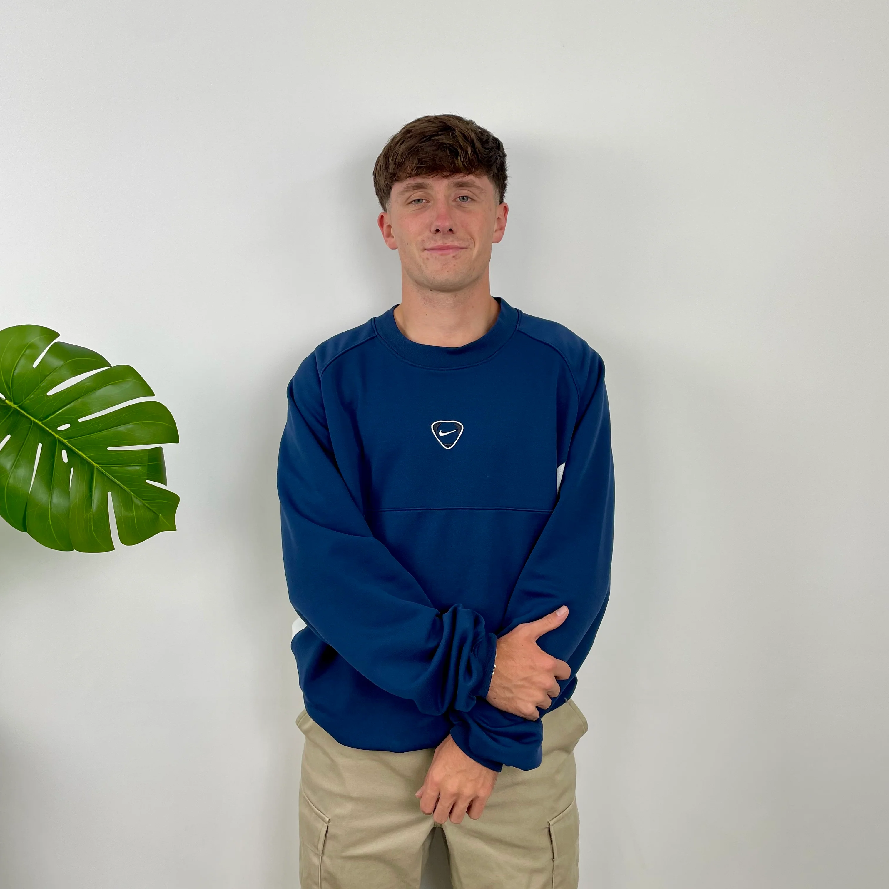 Nike Navy Embroidered Swoosh Sweatshirt (XL) - Image 3