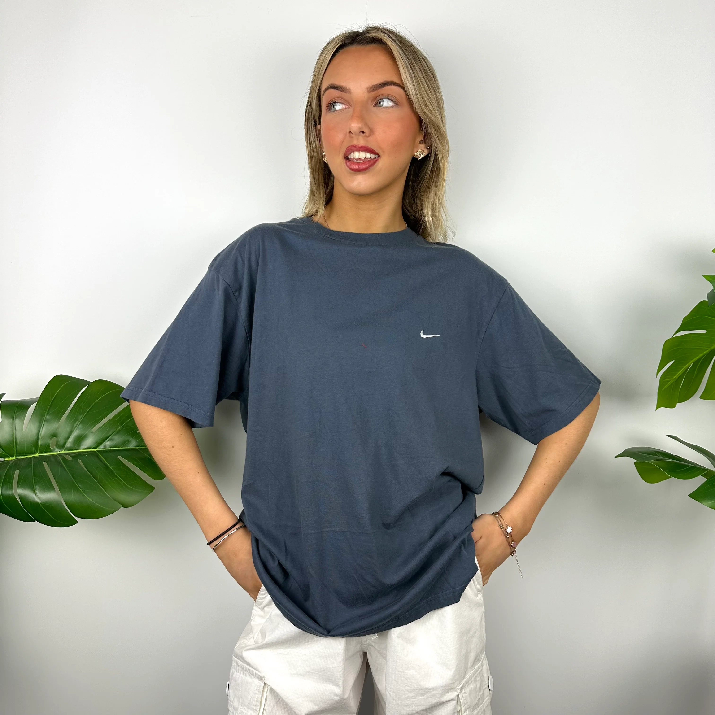 Nike Blue Embroidered Swoosh T Shirt (L)