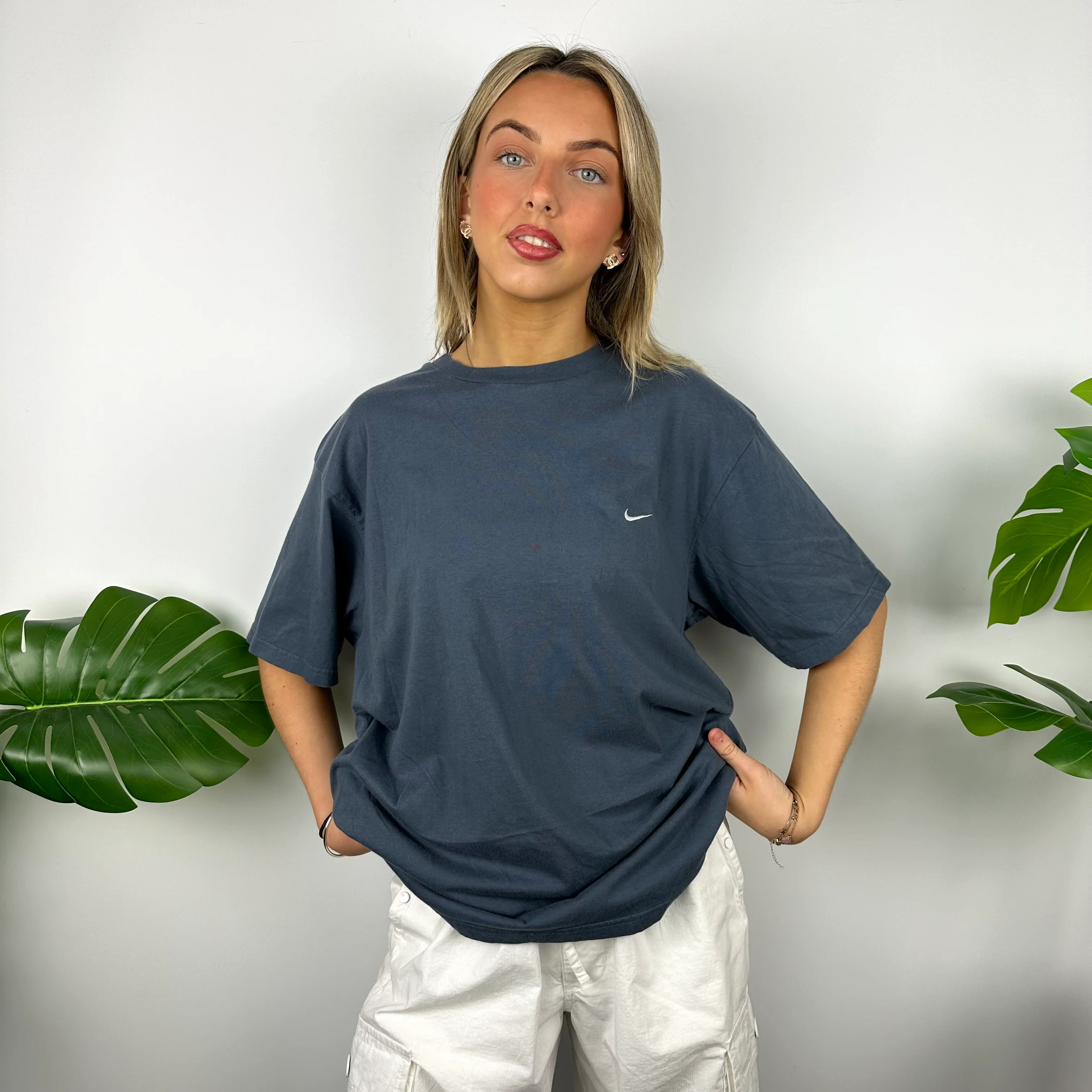 Nike Blue Embroidered Swoosh T Shirt (L) - Image 5