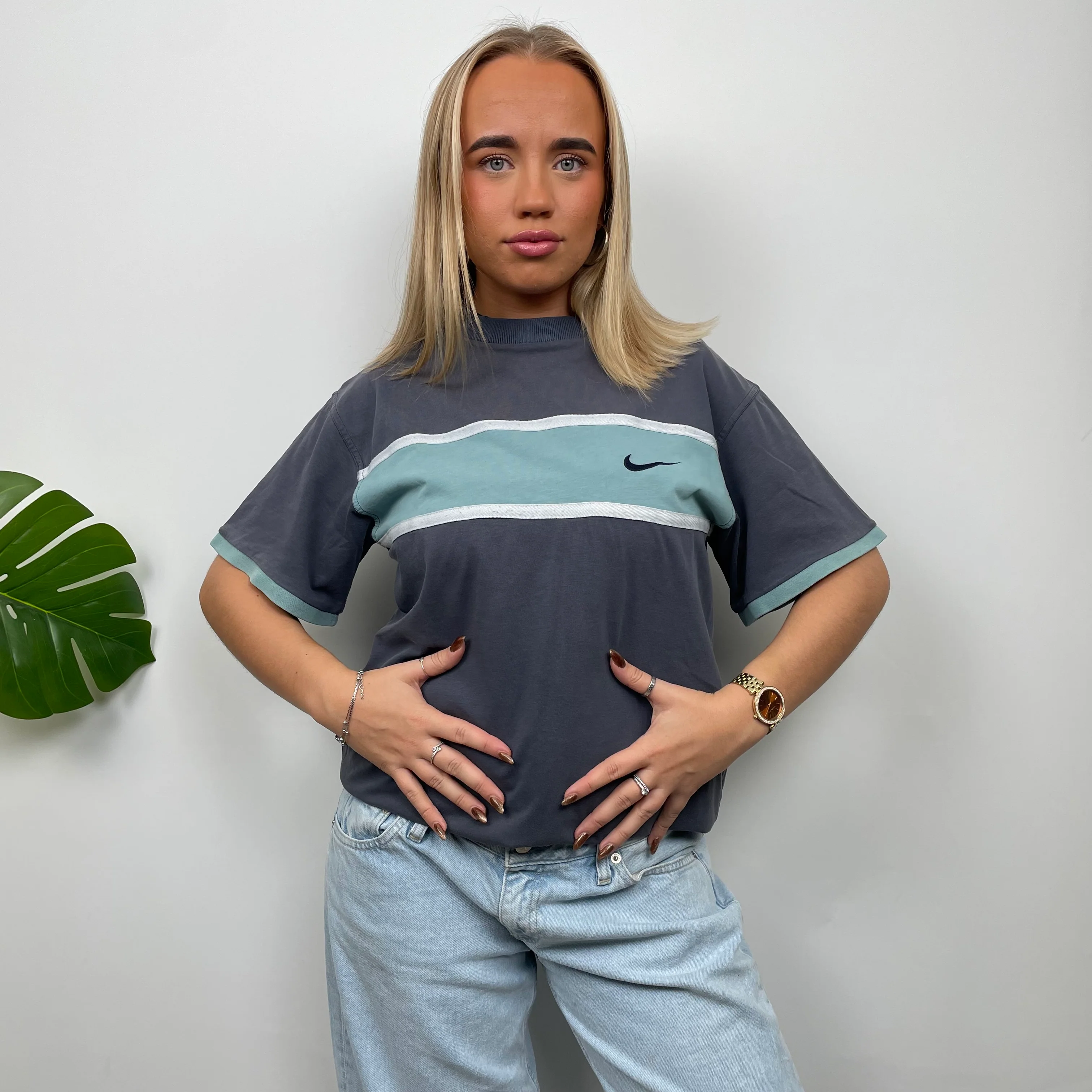 Nike Navy Embroidered Swoosh T Shirt (M) - Image 2