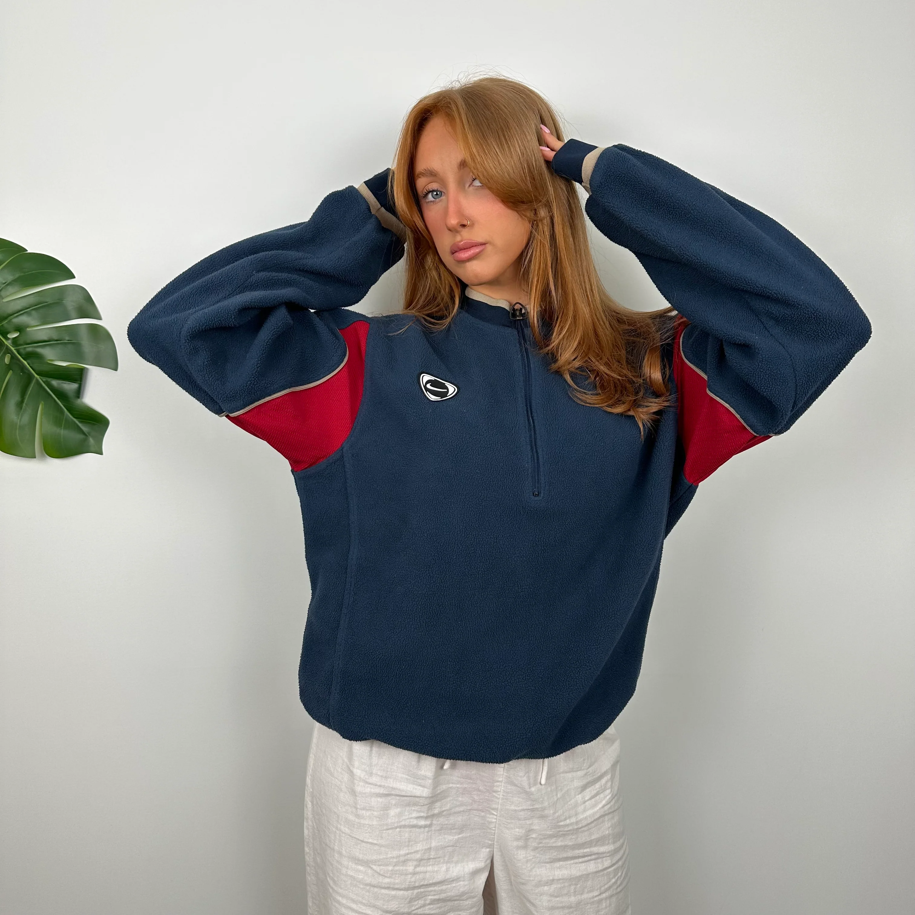 Nike Navy Embroidered Swoosh Teddy Bear Fleece Quarter Zip Sweatshirt (M) - Image 5
