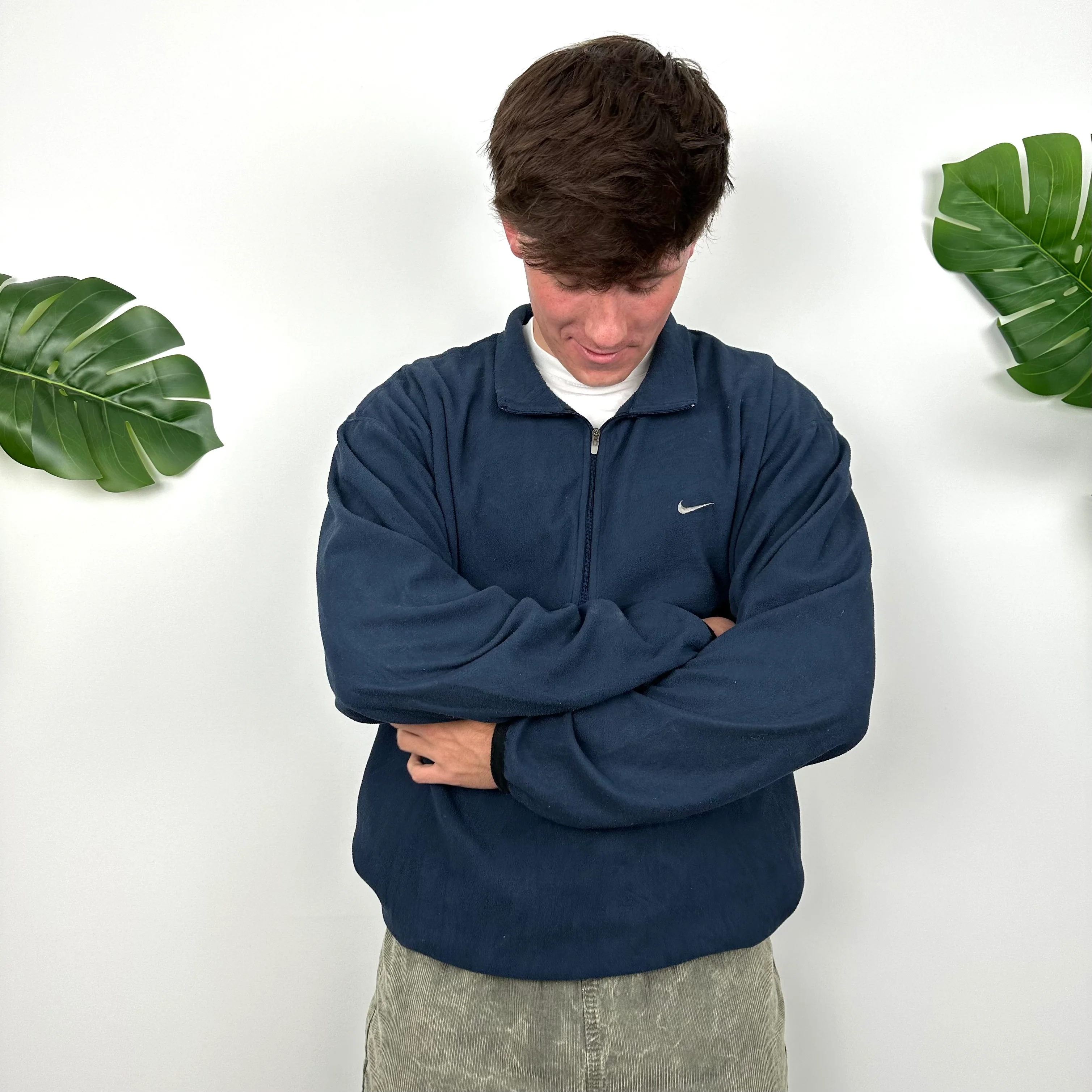 Nike Navy Embroidered Swoosh Teddy Bear Fleece Quarter Zip Sweatshirt (XL) - Image 2