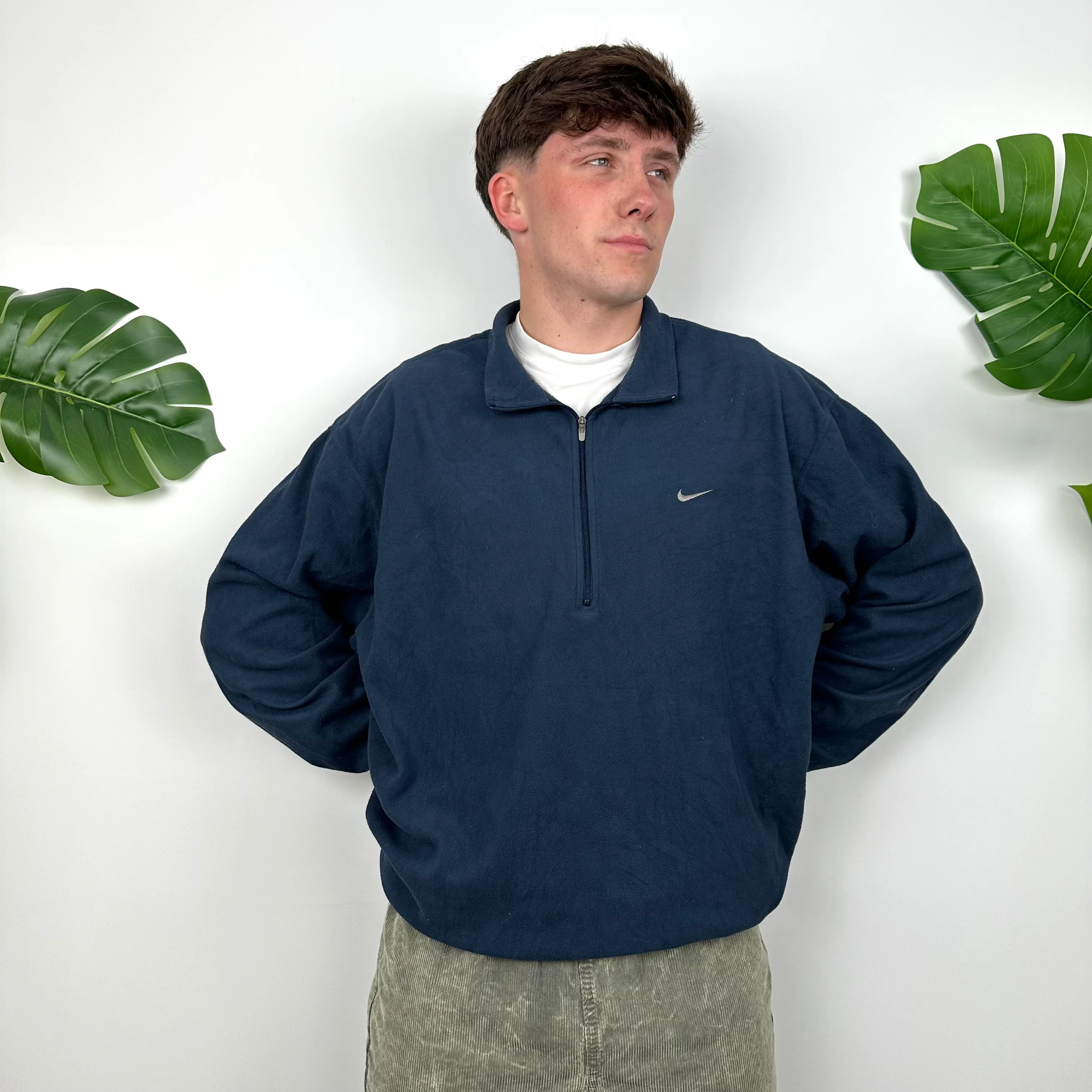 Nike Navy Embroidered Swoosh Teddy Bear Fleece Quarter Zip Sweatshirt (XL) - Image 3