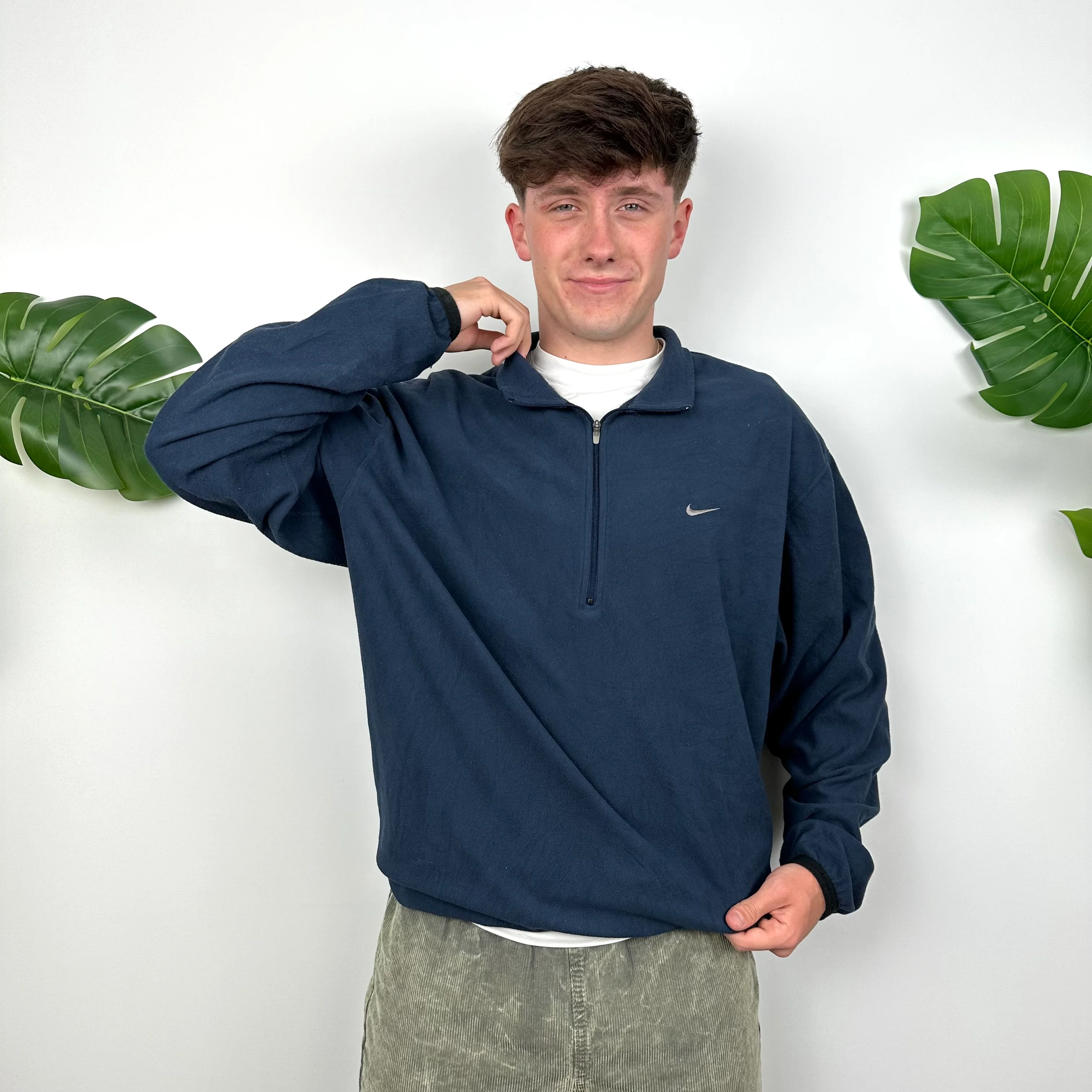 Nike Navy Embroidered Swoosh Teddy Bear Fleece Quarter Zip Sweatshirt (XL) - Image 4