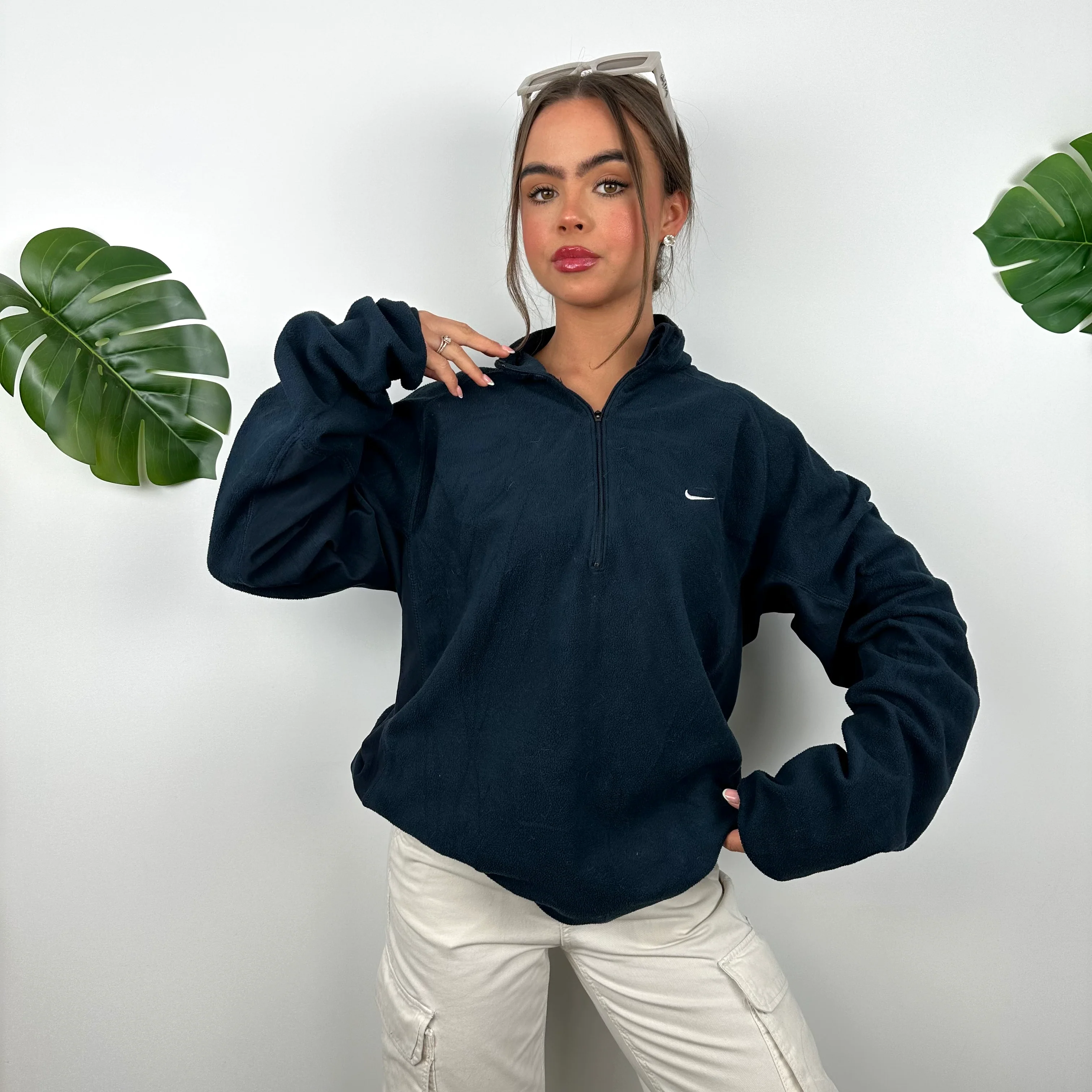 Nike Navy Embroidered Swoosh Teddy Bear Fleece Quarter Zip Sweatshirt (XL) - Image 4