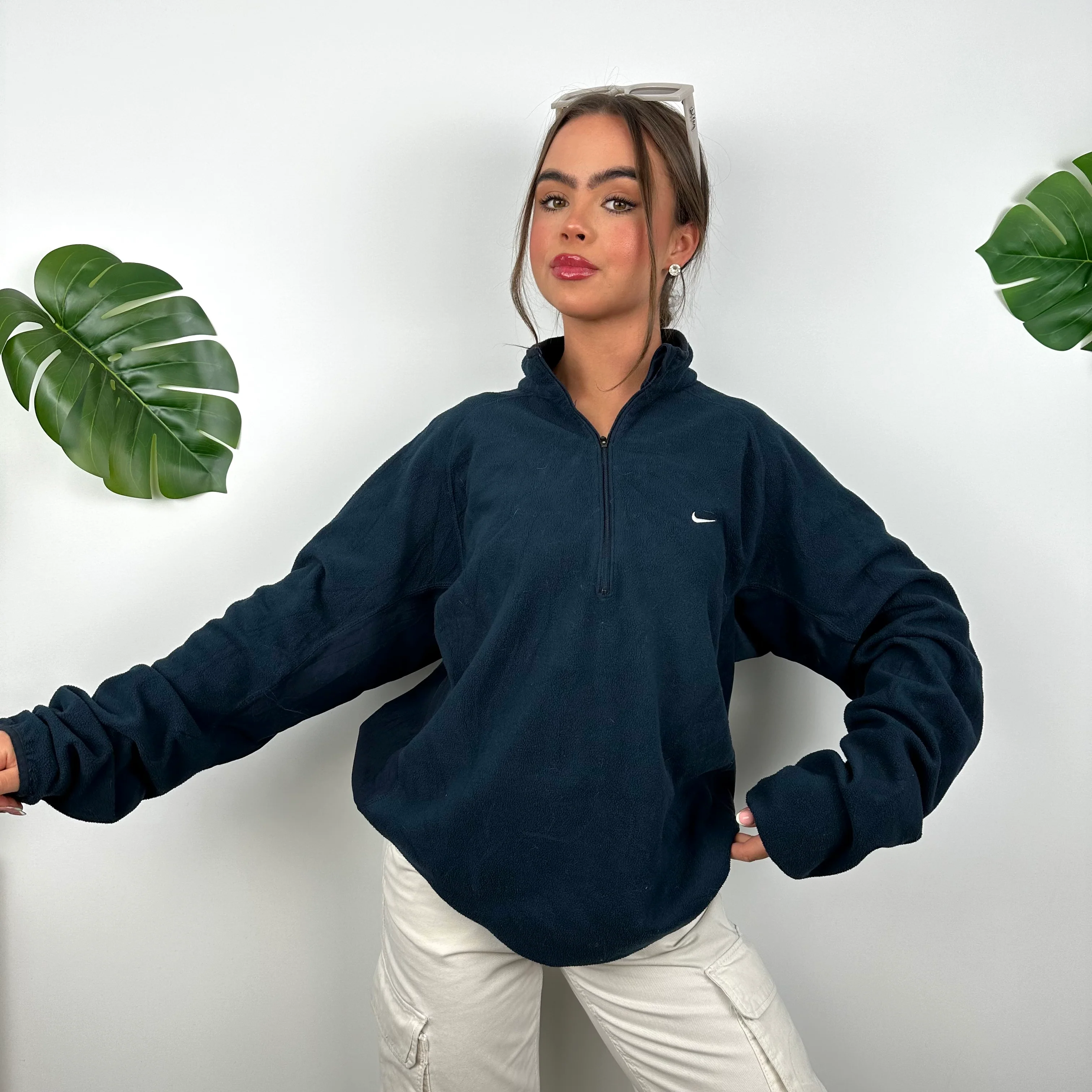 Nike Navy Embroidered Swoosh Teddy Bear Fleece Quarter Zip Sweatshirt (XL) - Image 5