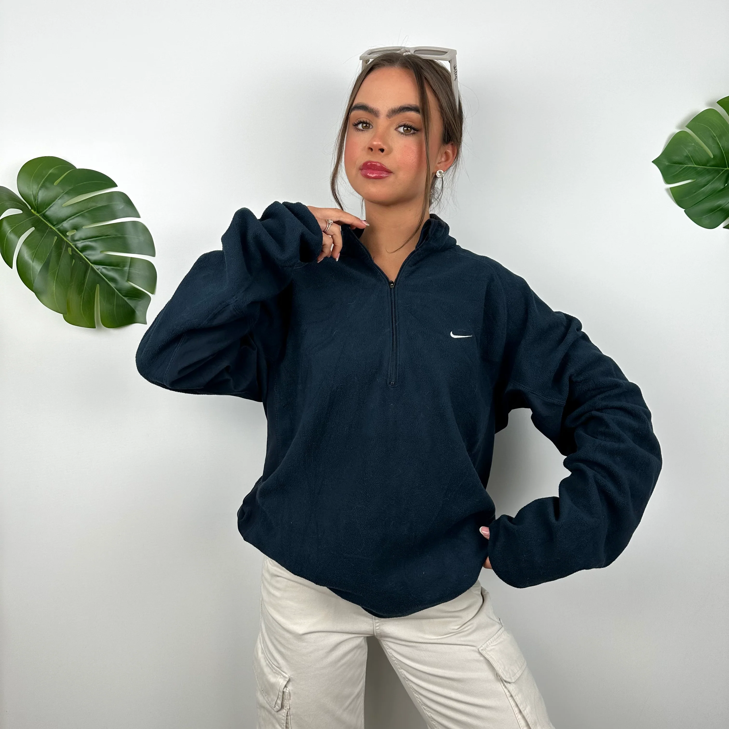 Nike Navy Embroidered Swoosh Teddy Bear Fleece Quarter Zip Sweatshirt (XL) - Image 6
