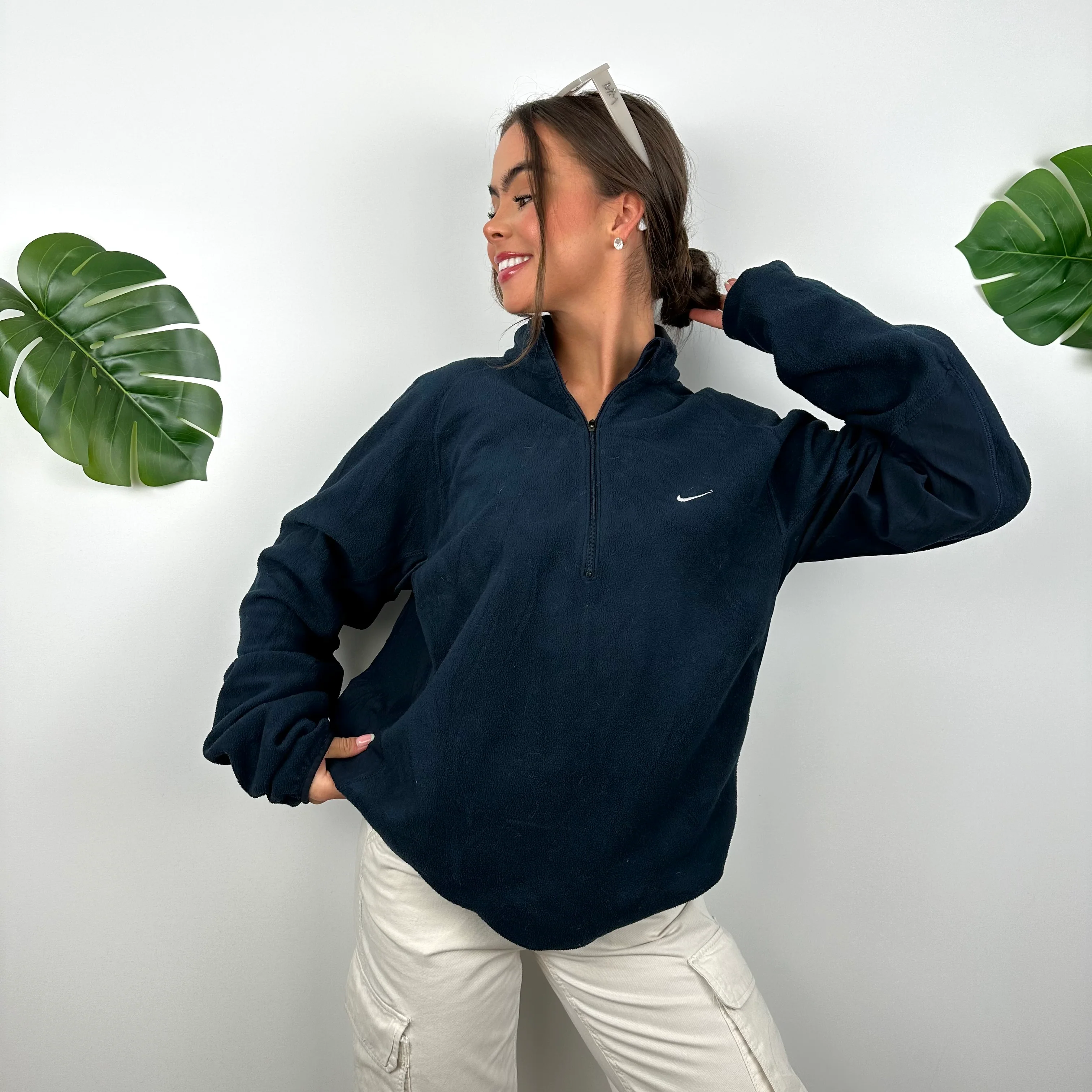 Nike Navy Embroidered Swoosh Teddy Bear Fleece Quarter Zip Sweatshirt (XL) - Image 8