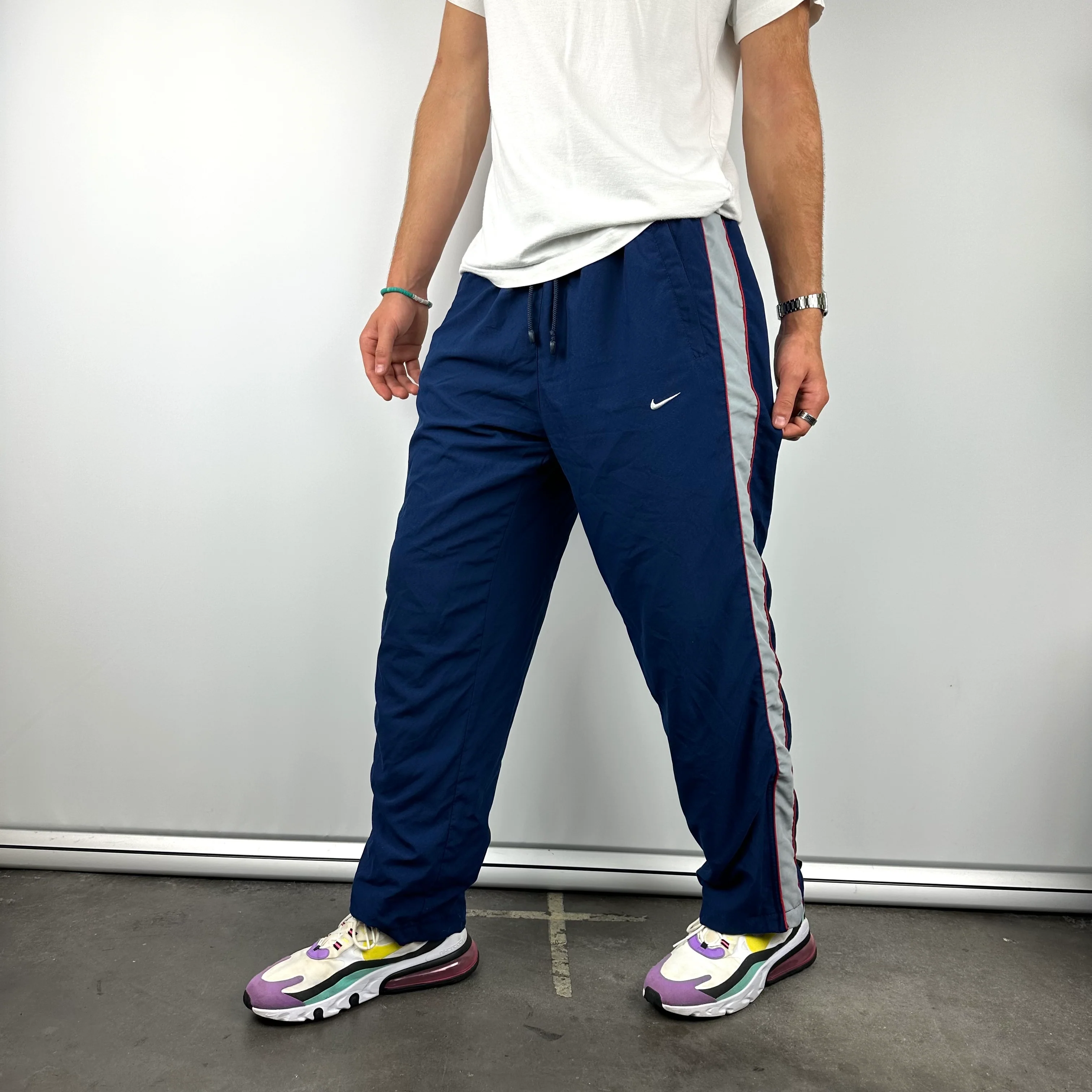 Nike Navy Embroidered Swoosh Track Pants (L) - Image 5
