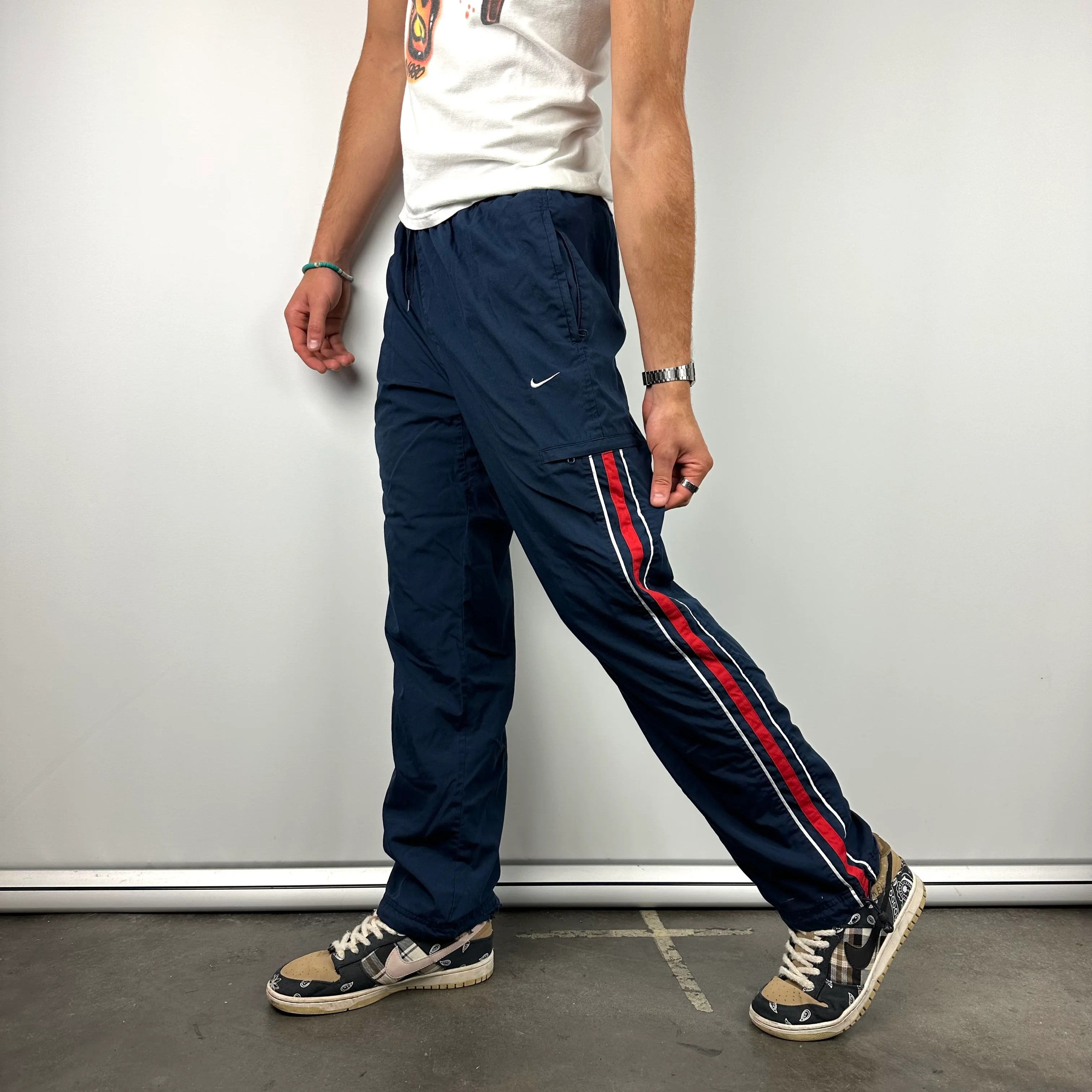 Nike Navy Embroidered Swoosh Track Pants (M) - Image 2