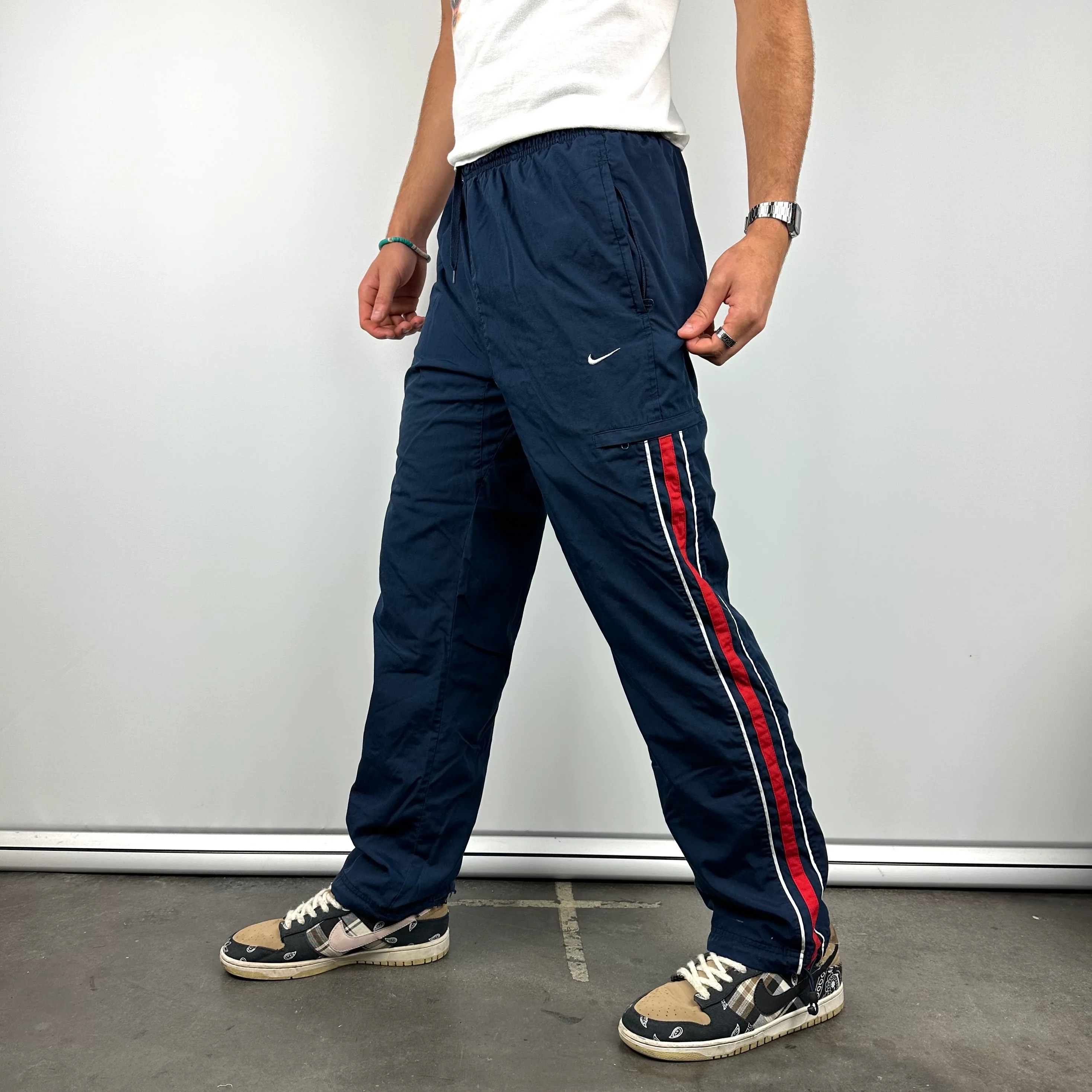 Nike Navy Embroidered Swoosh Track Pants (M) - Image 4