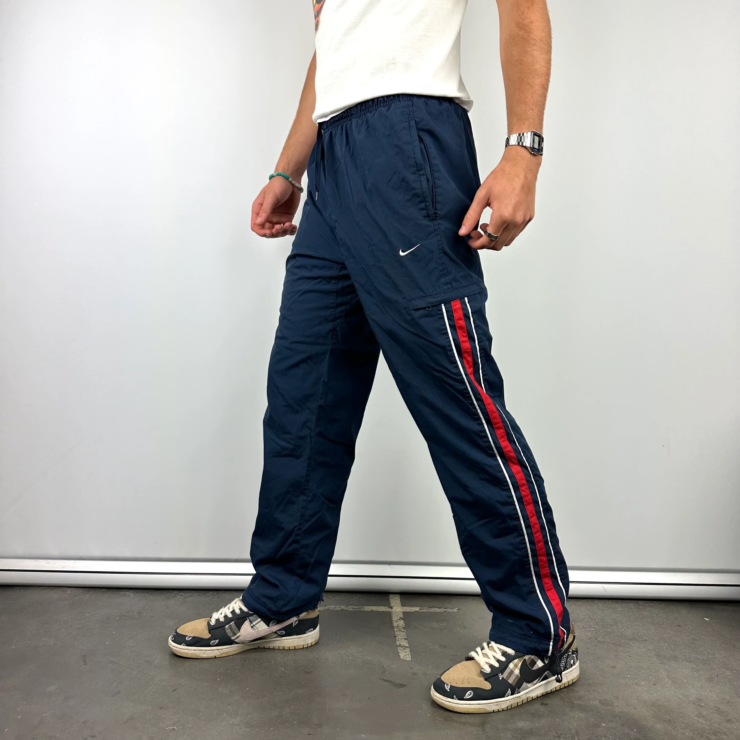 Nike Navy Embroidered Swoosh Track Pants (M) - Image 5