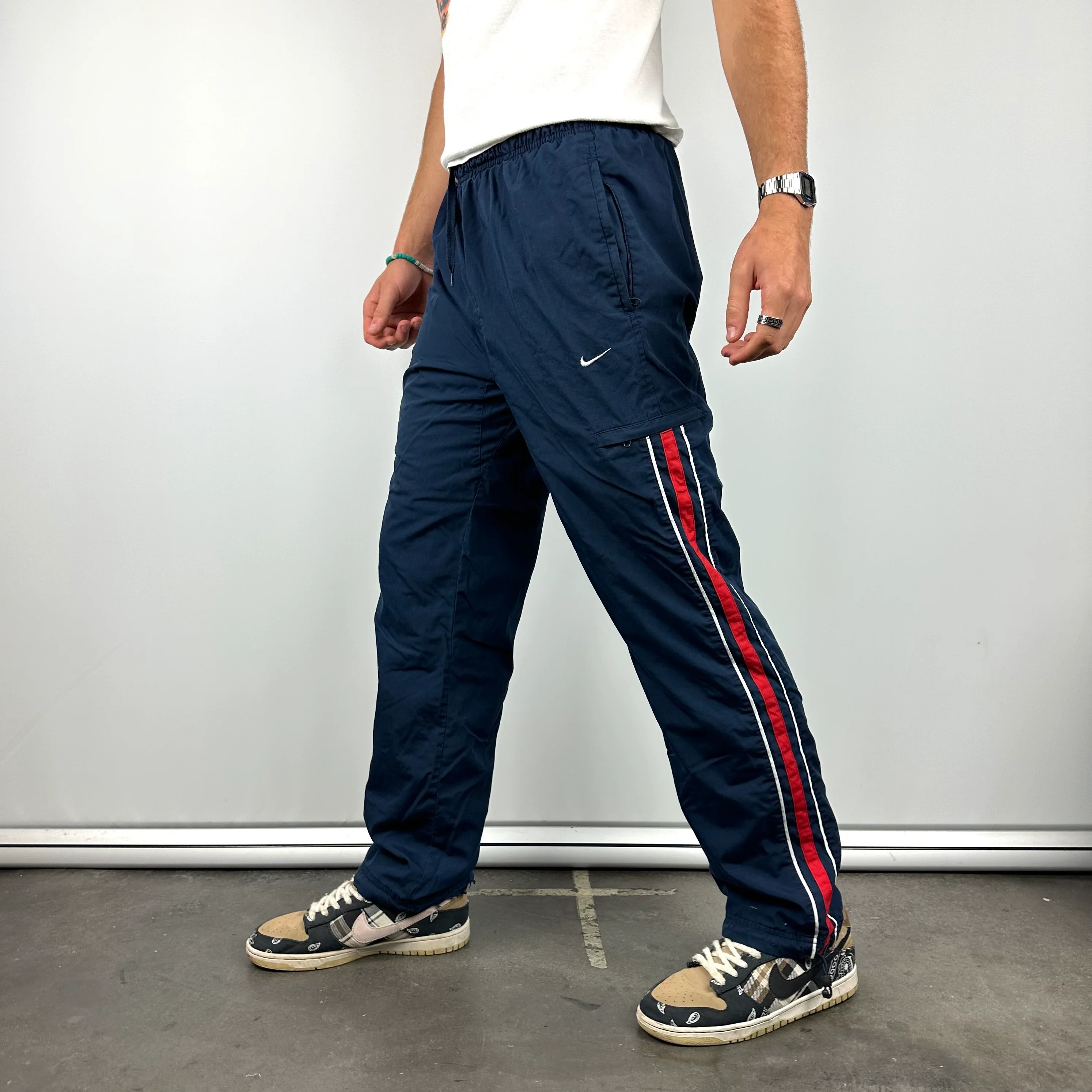 Nike Navy Embroidered Swoosh Track Pants (M) - Image 6