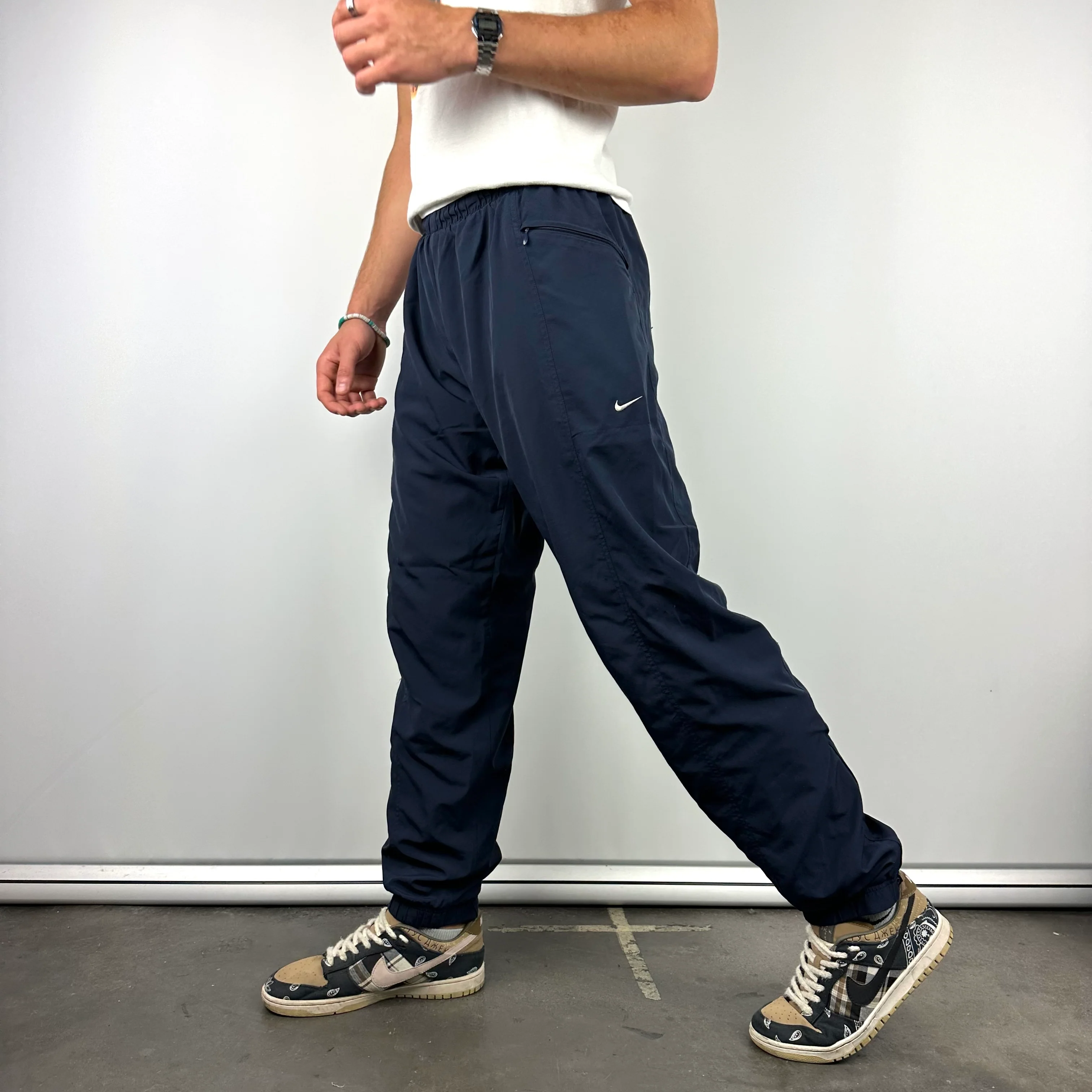 Nike Navy Embroidered Swoosh Track Pants (M) - Image 2