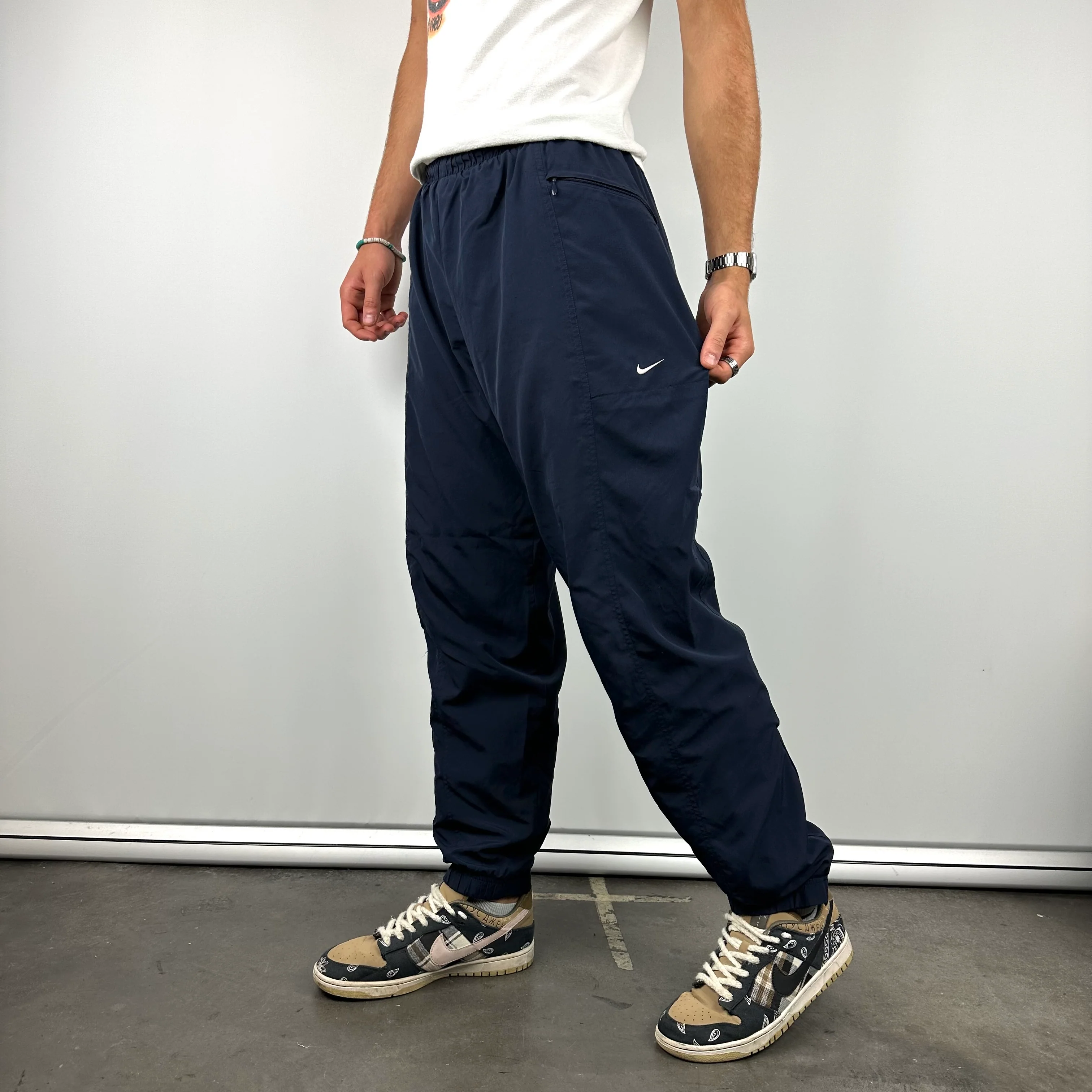 Nike Navy Embroidered Swoosh Track Pants (M) - Image 3
