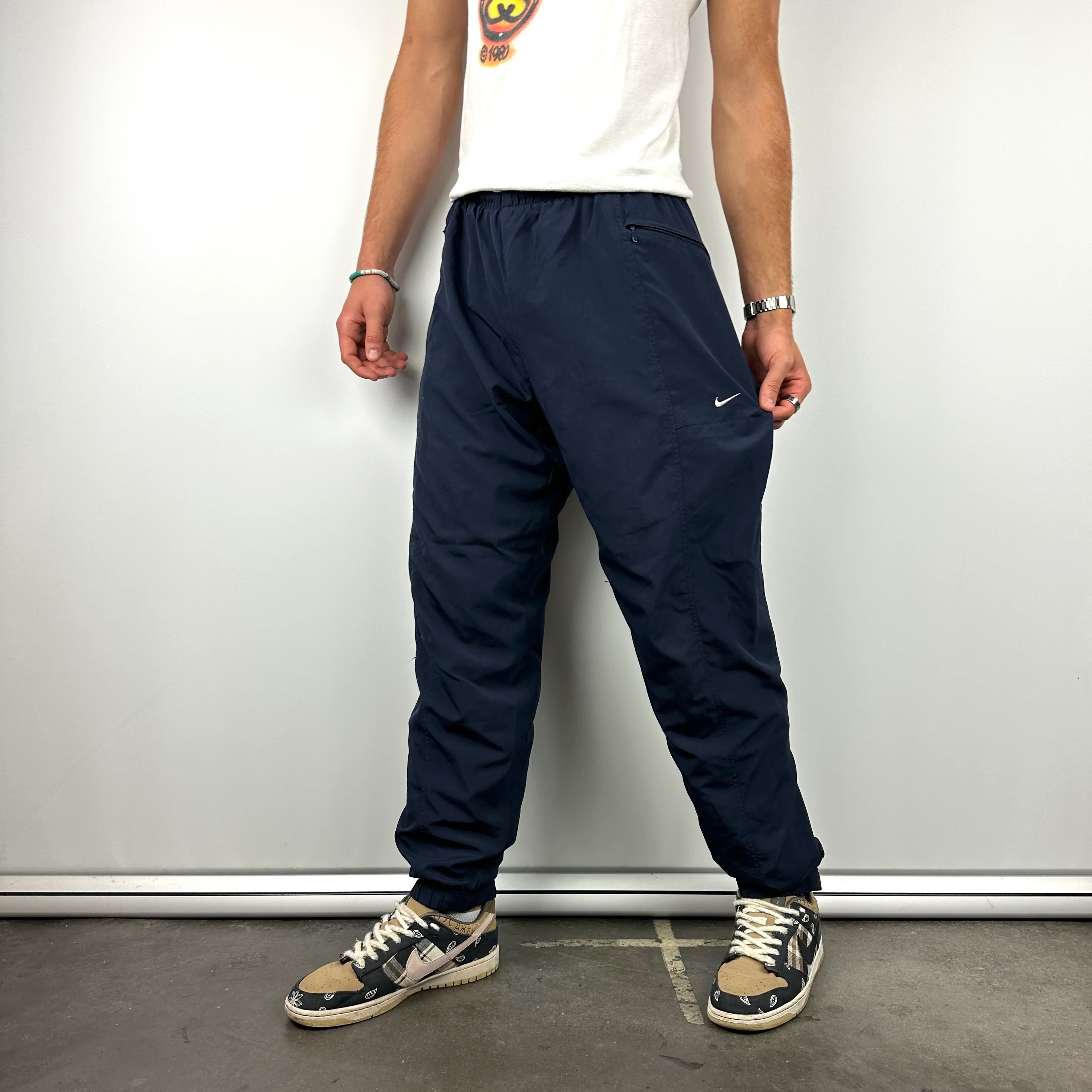 Nike Navy Embroidered Swoosh Track Pants (M) - Image 5