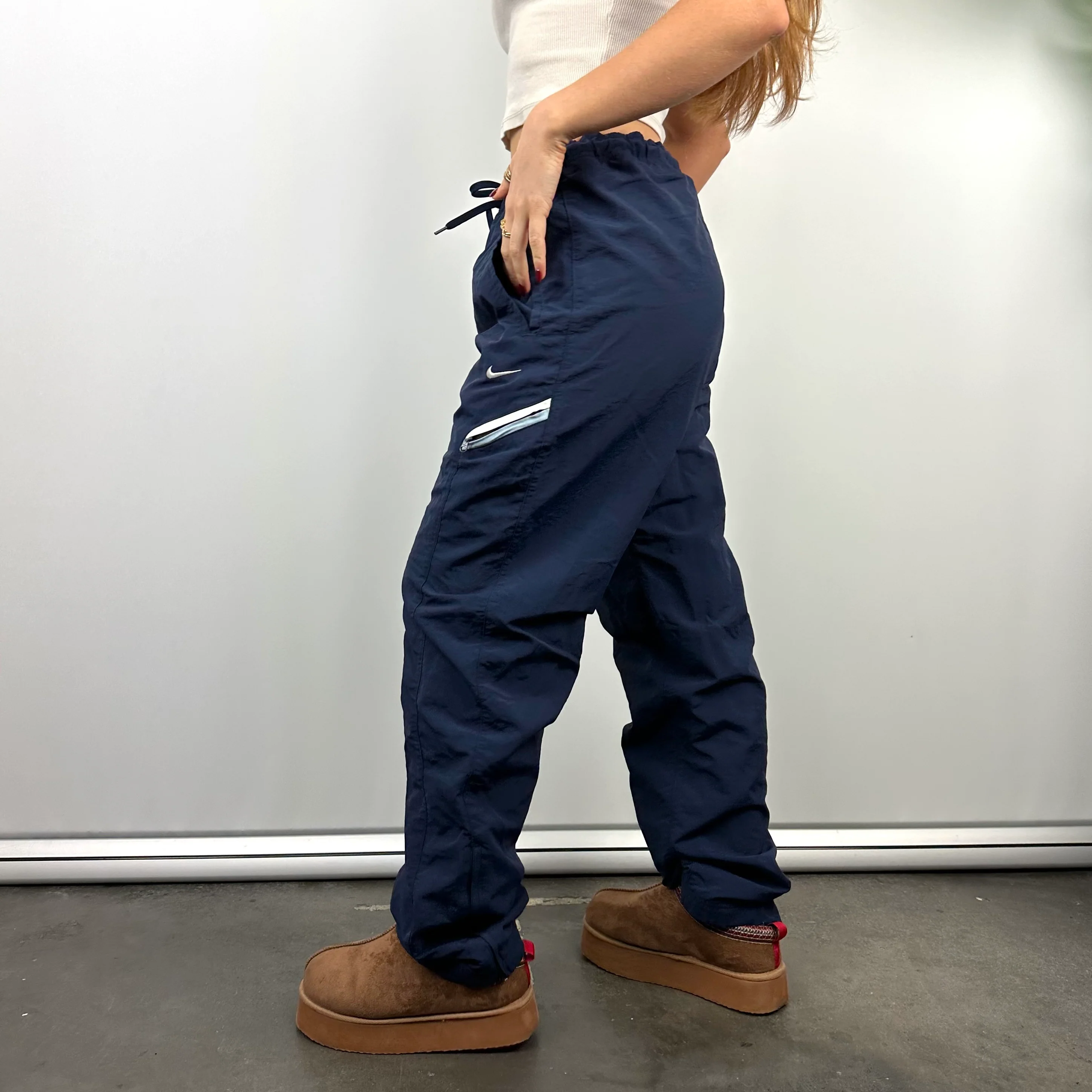 Nike Navy Embroidered Swoosh Track Pants (S) - Image 2