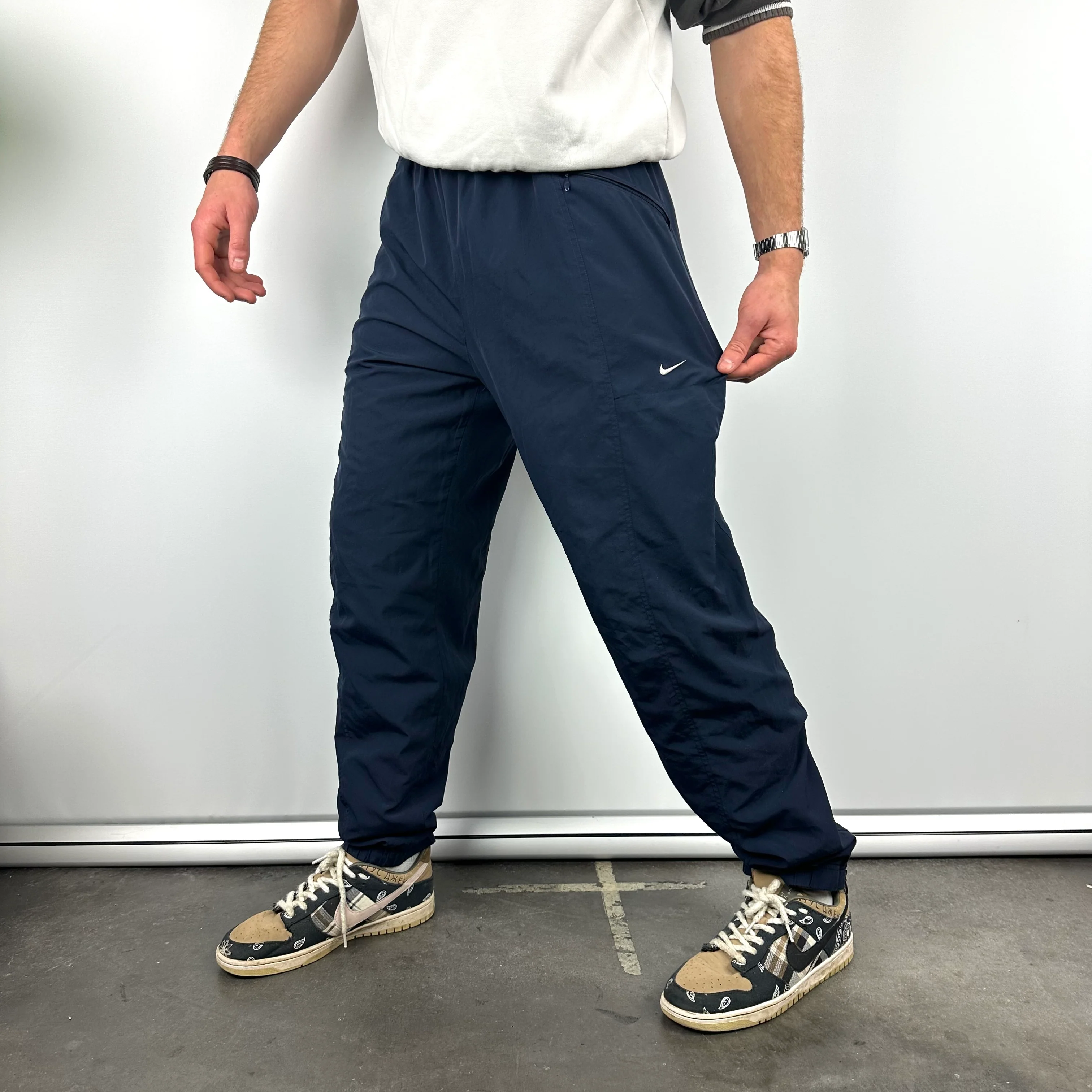 Nike Navy Embroidered Swoosh Track Pants (M) - Image 2