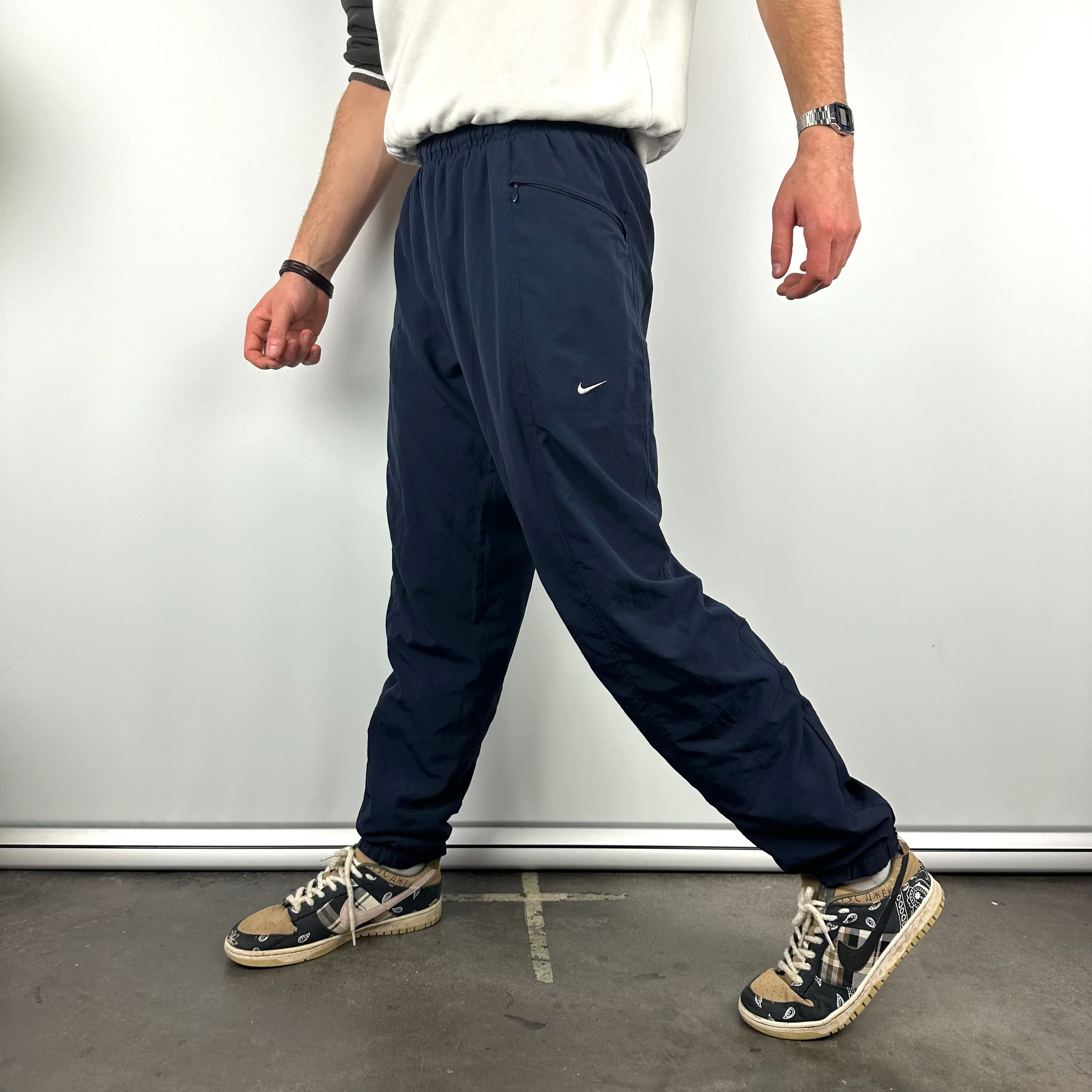 Nike Navy Embroidered Swoosh Track Pants (M) - Image 5