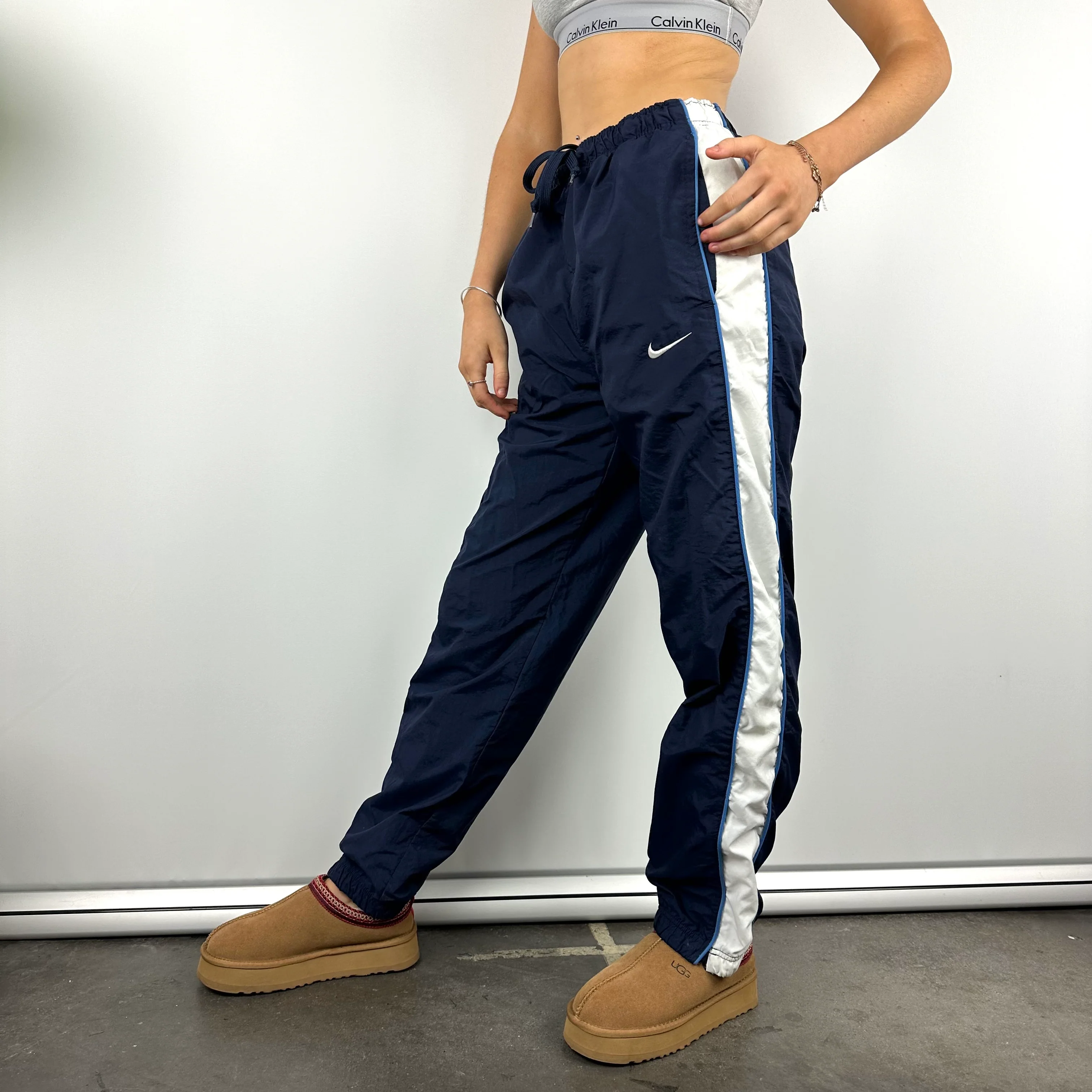 Nike Navy Embroidered Swoosh Track Pants (M) - Image 3