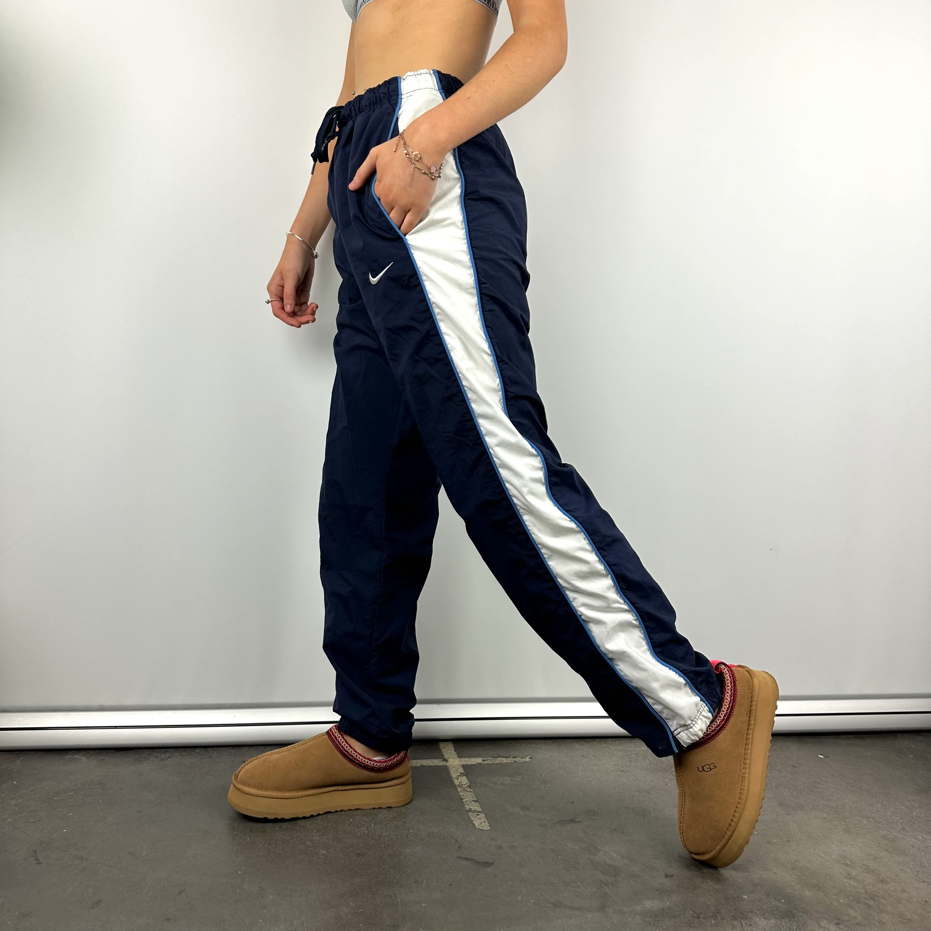 Nike Navy Embroidered Swoosh Track Pants (M) - Image 4