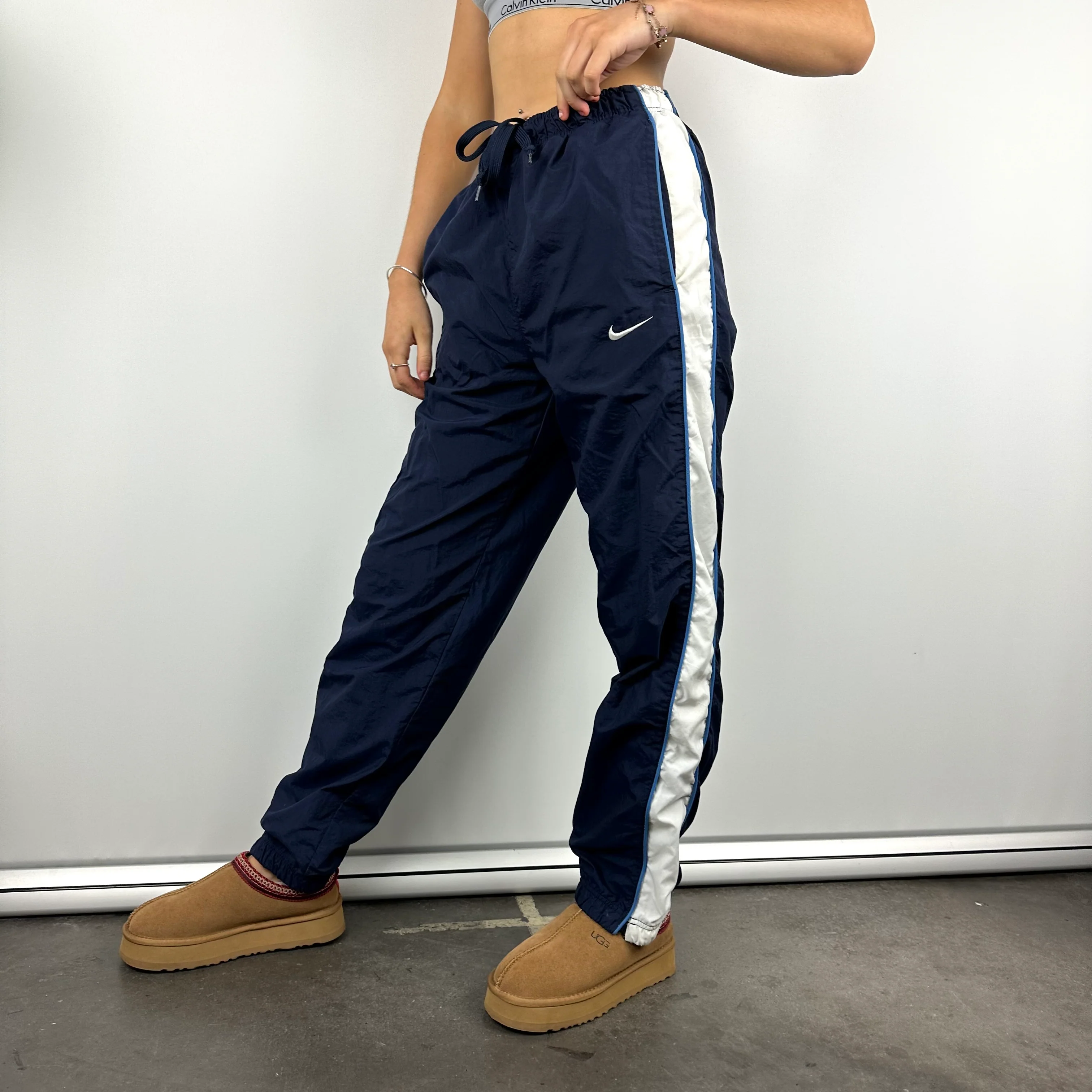 Nike Navy Embroidered Swoosh Track Pants (M) - Image 5