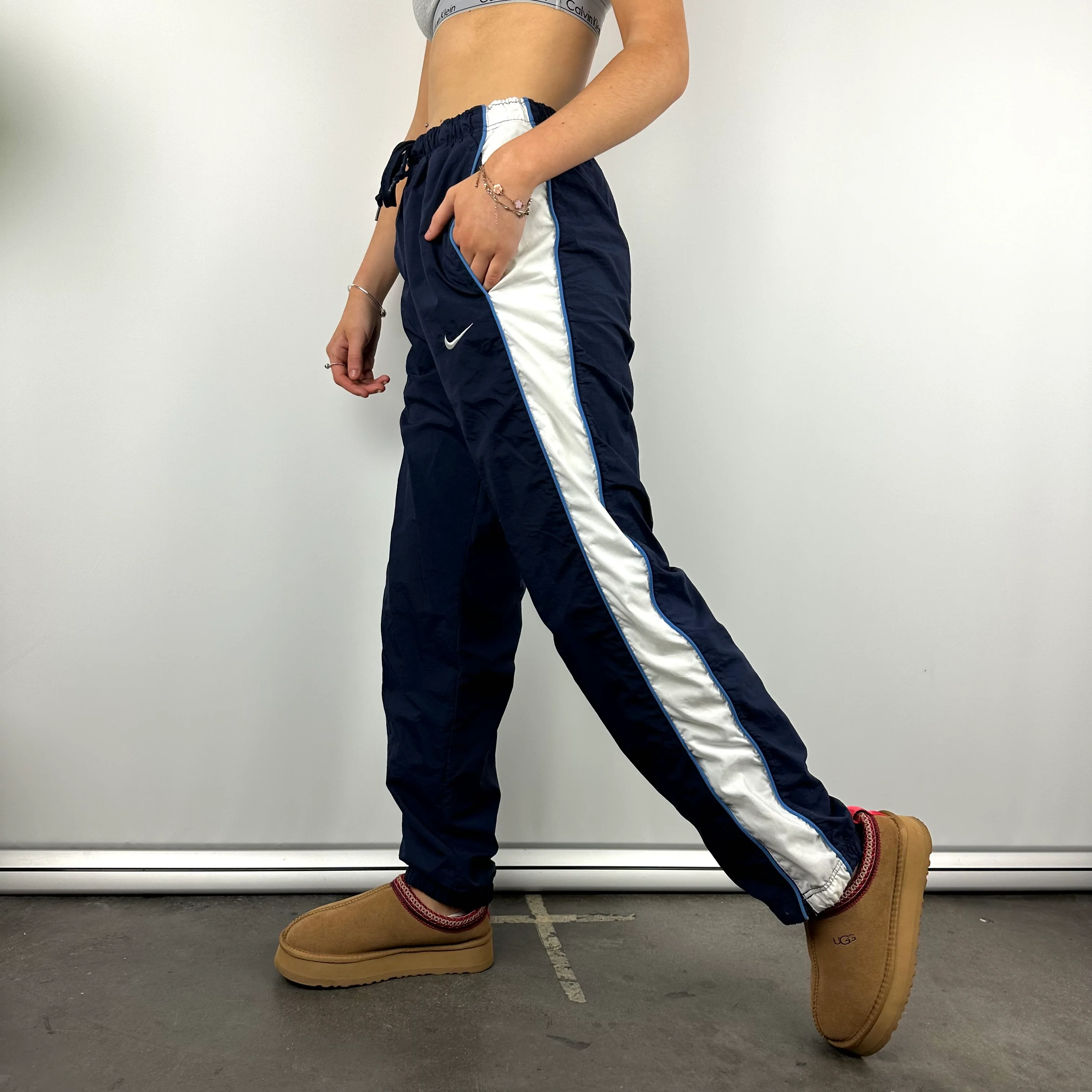 Nike Navy Embroidered Swoosh Track Pants (M) - Image 6