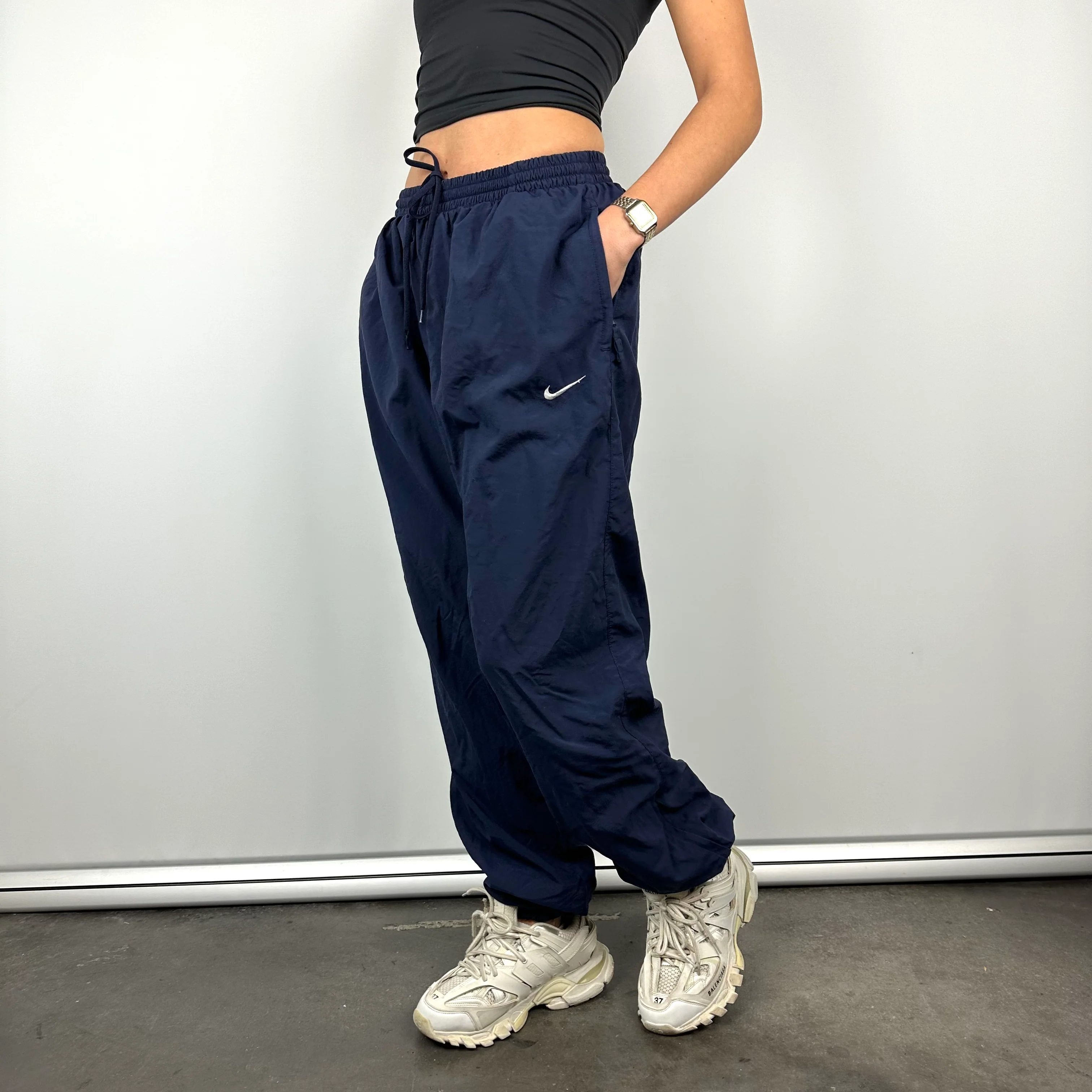 Nike Navy Embroidered Swoosh Track Pants (L) - Image 3
