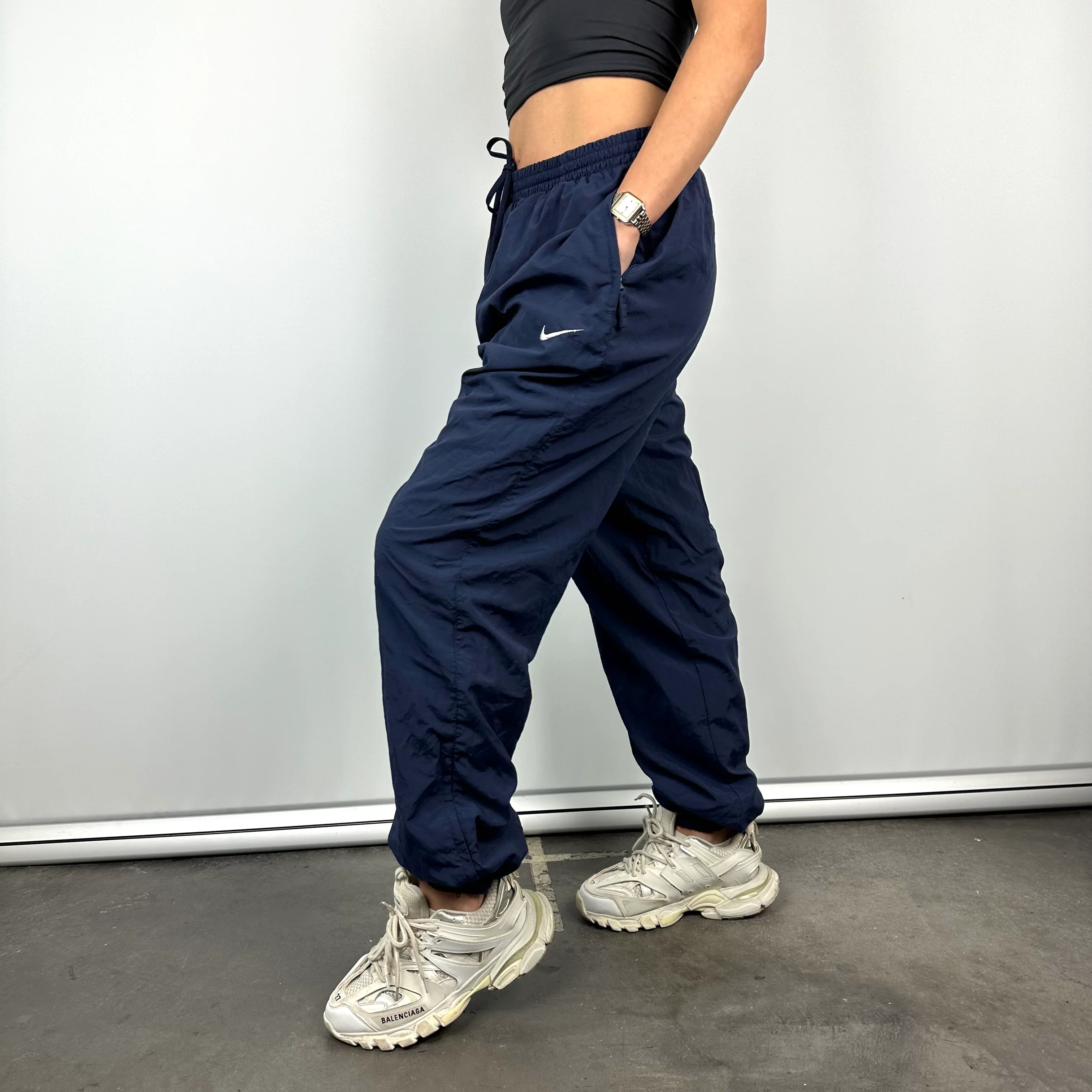 Nike Navy Embroidered Swoosh Track Pants (L) - Image 4