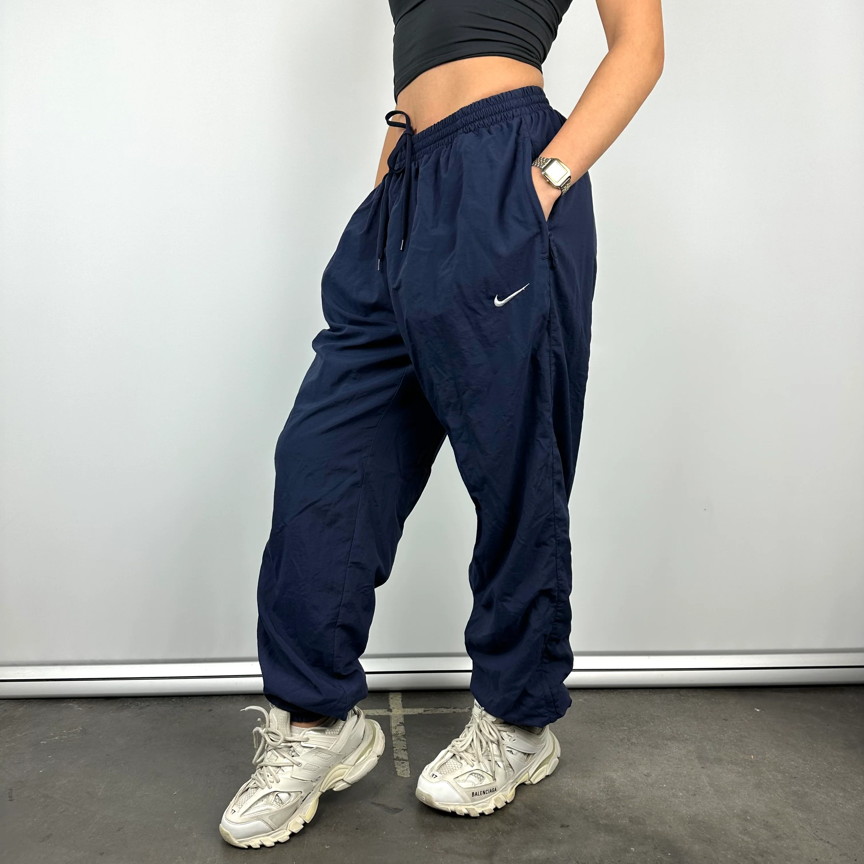 Nike Navy Embroidered Swoosh Track Pants (L) - Image 5