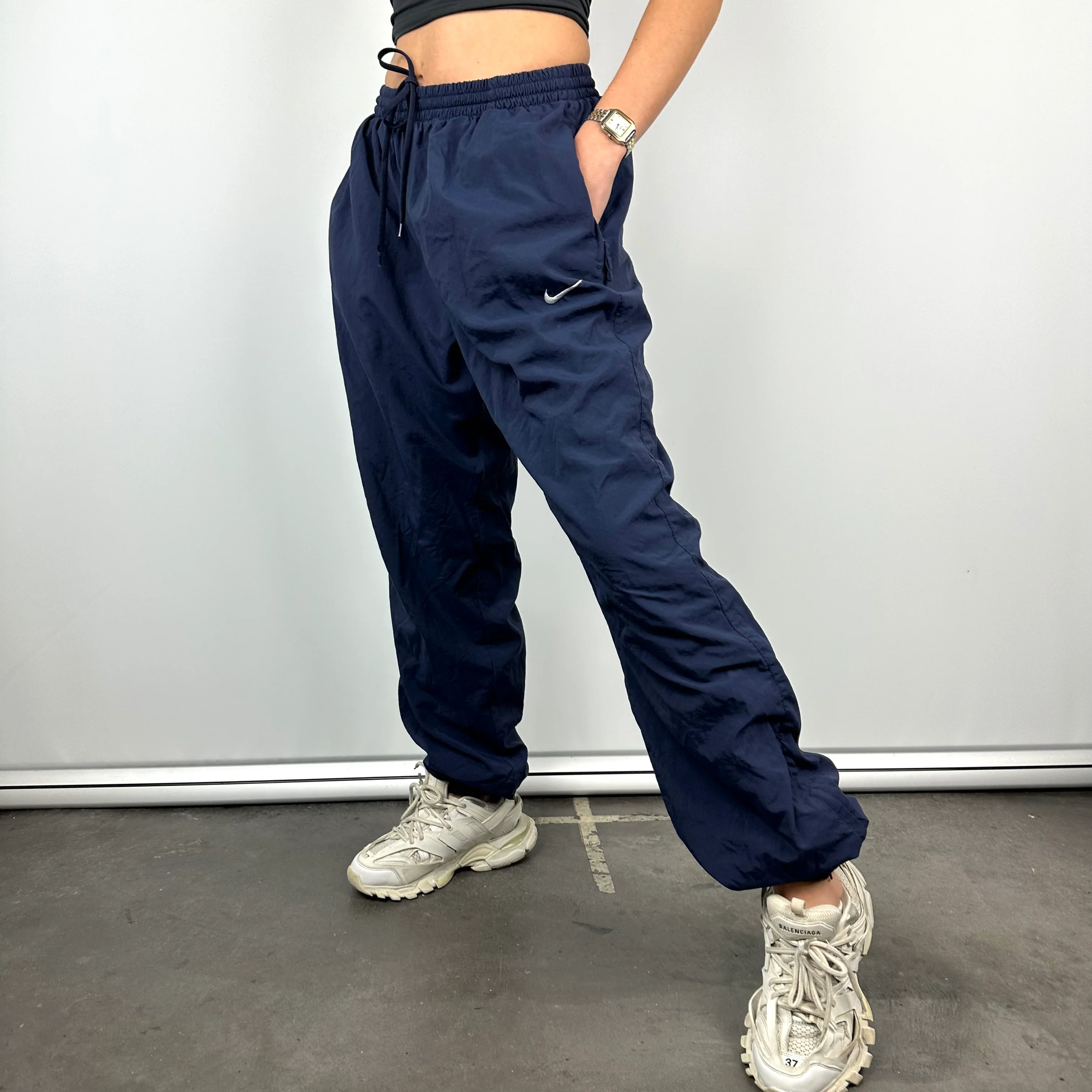 Nike Navy Embroidered Swoosh Track Pants (L) - Image 7