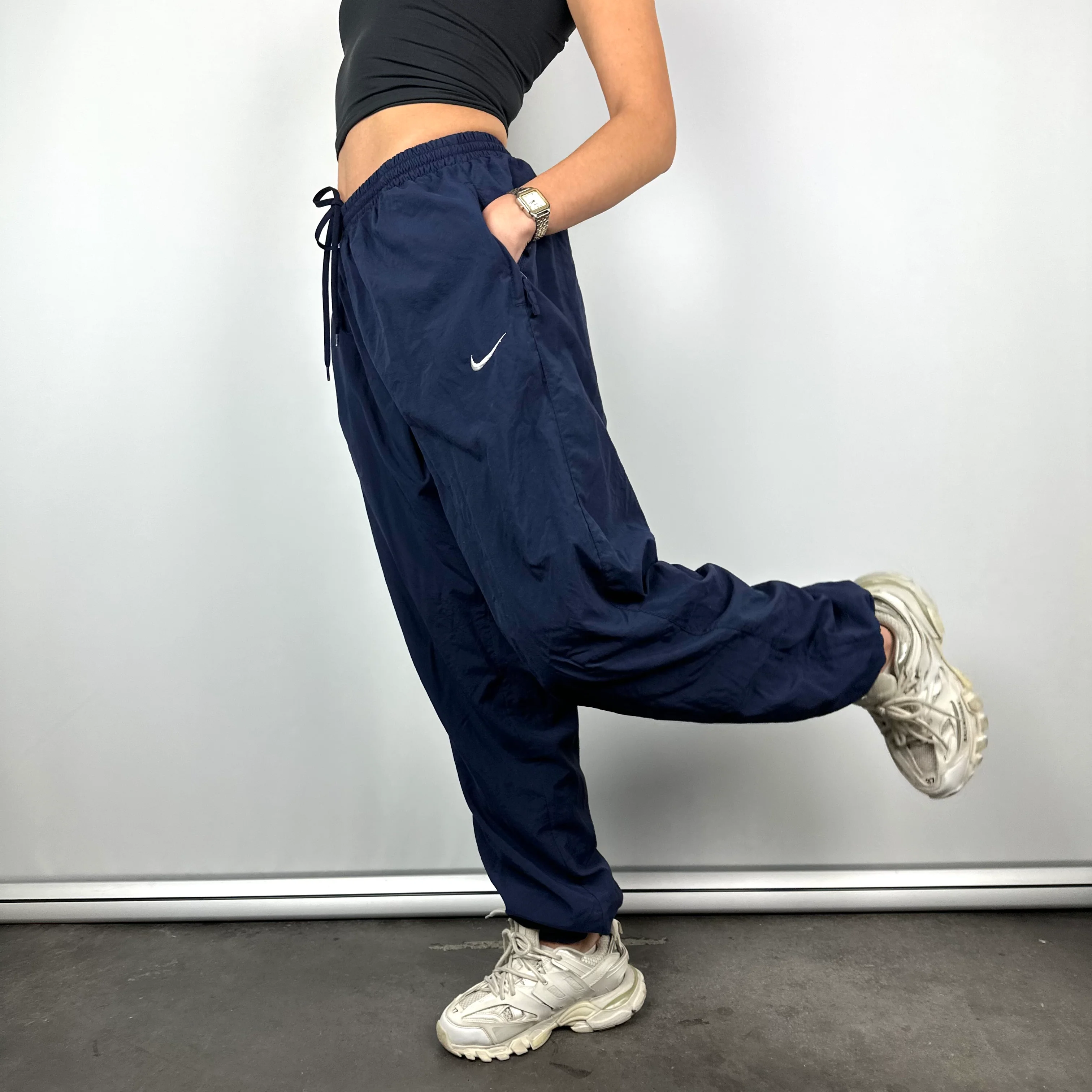 Nike Navy Embroidered Swoosh Track Pants (L) - Image 8