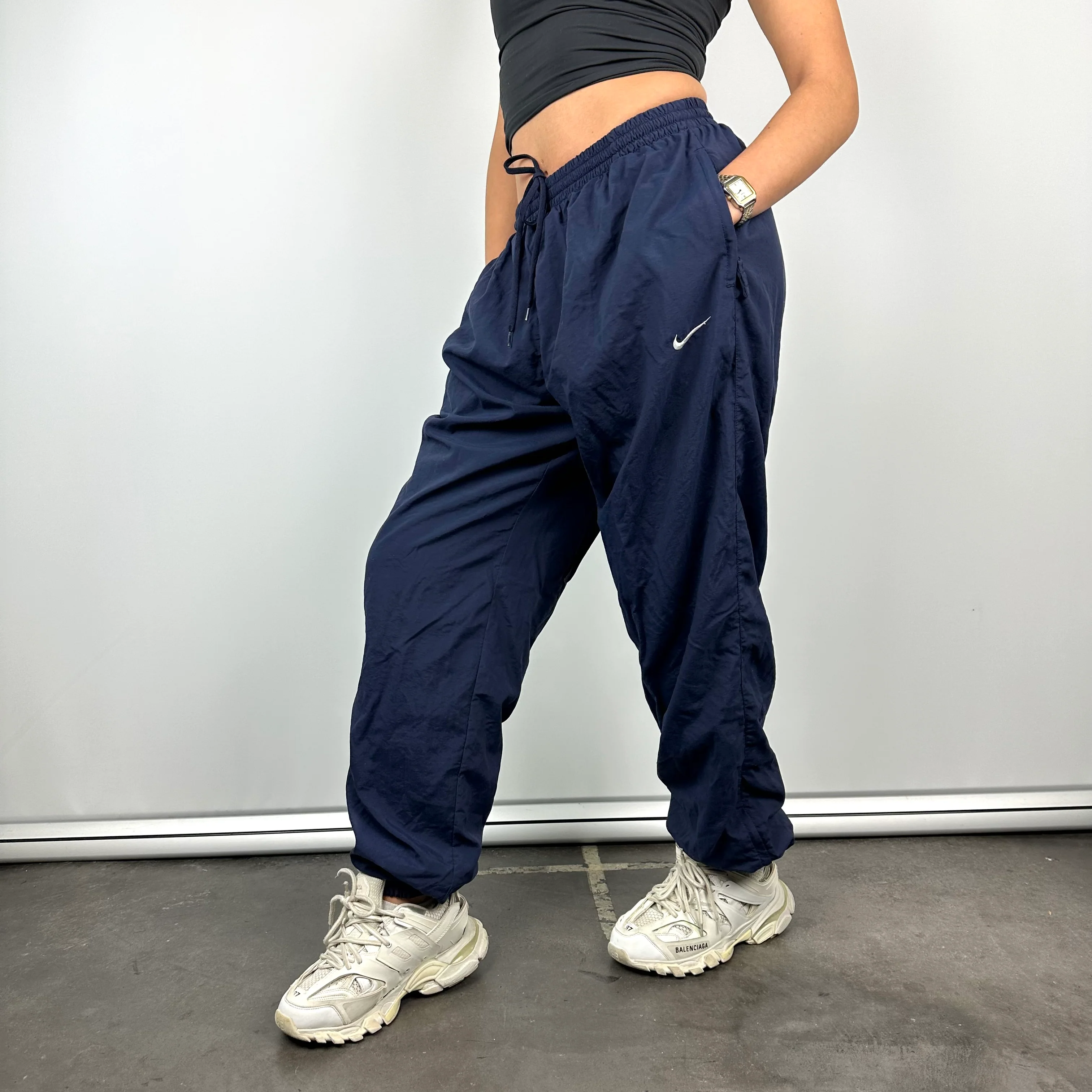 Nike Navy Embroidered Swoosh Track Pants (L) - Image 9