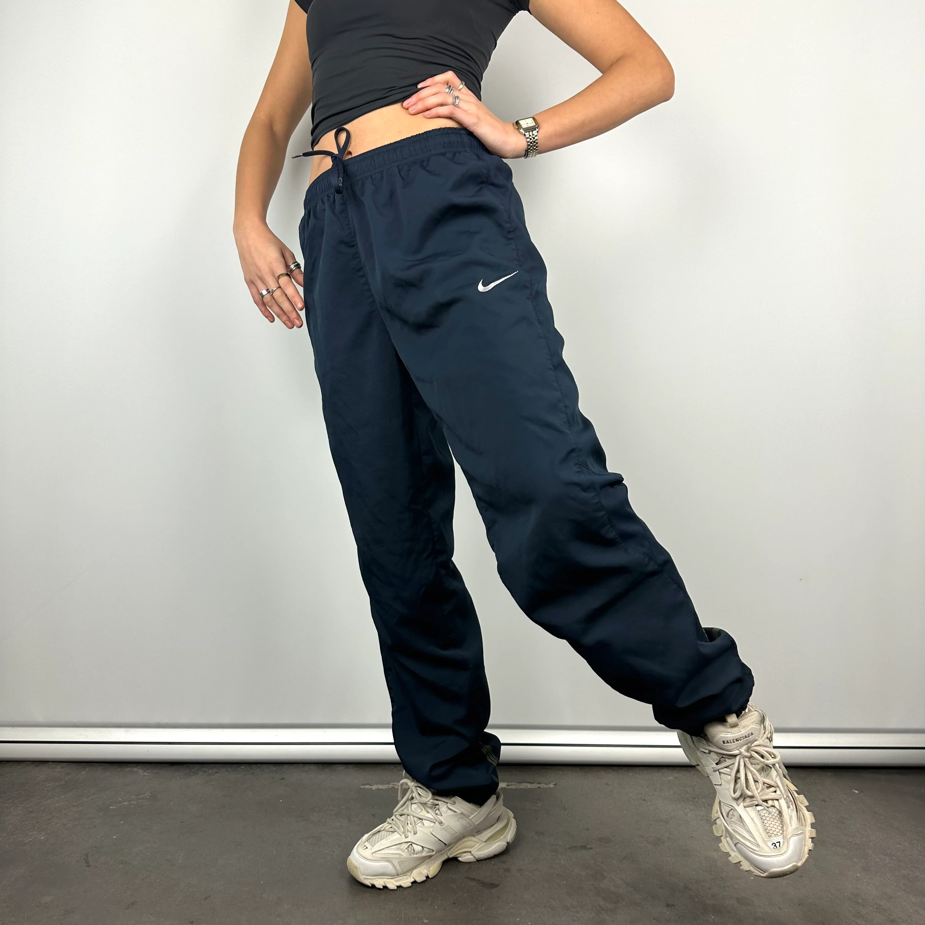 Nike Navy Embroidered Swoosh Track Pants (M) - Image 8