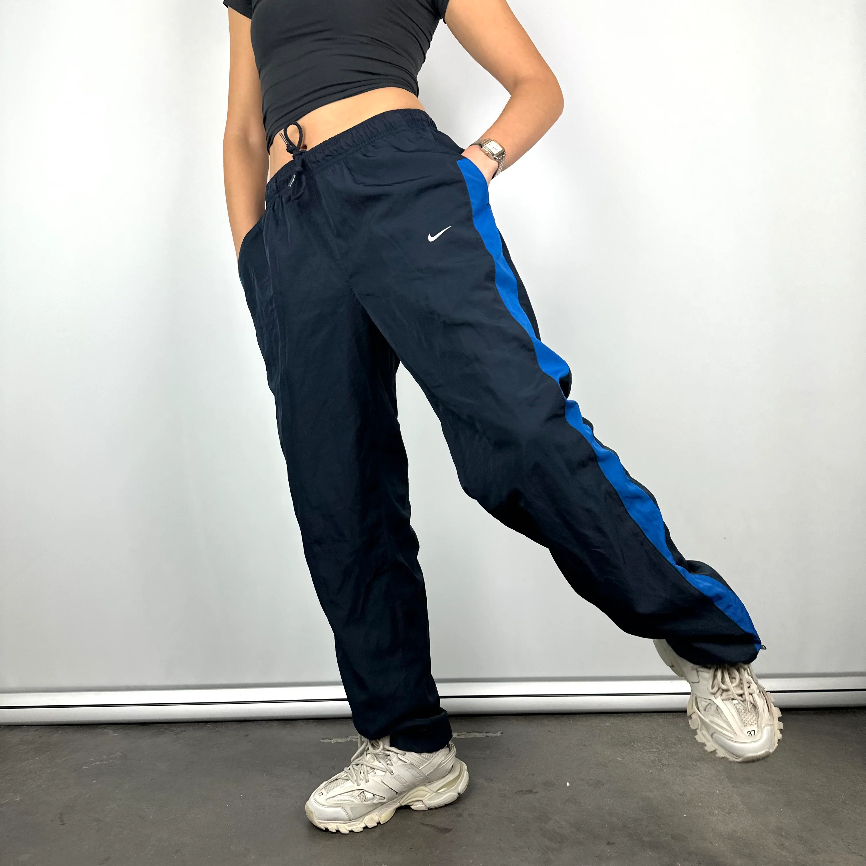 Nike Navy Embroidered Swoosh Track Pants (M) - Image 2