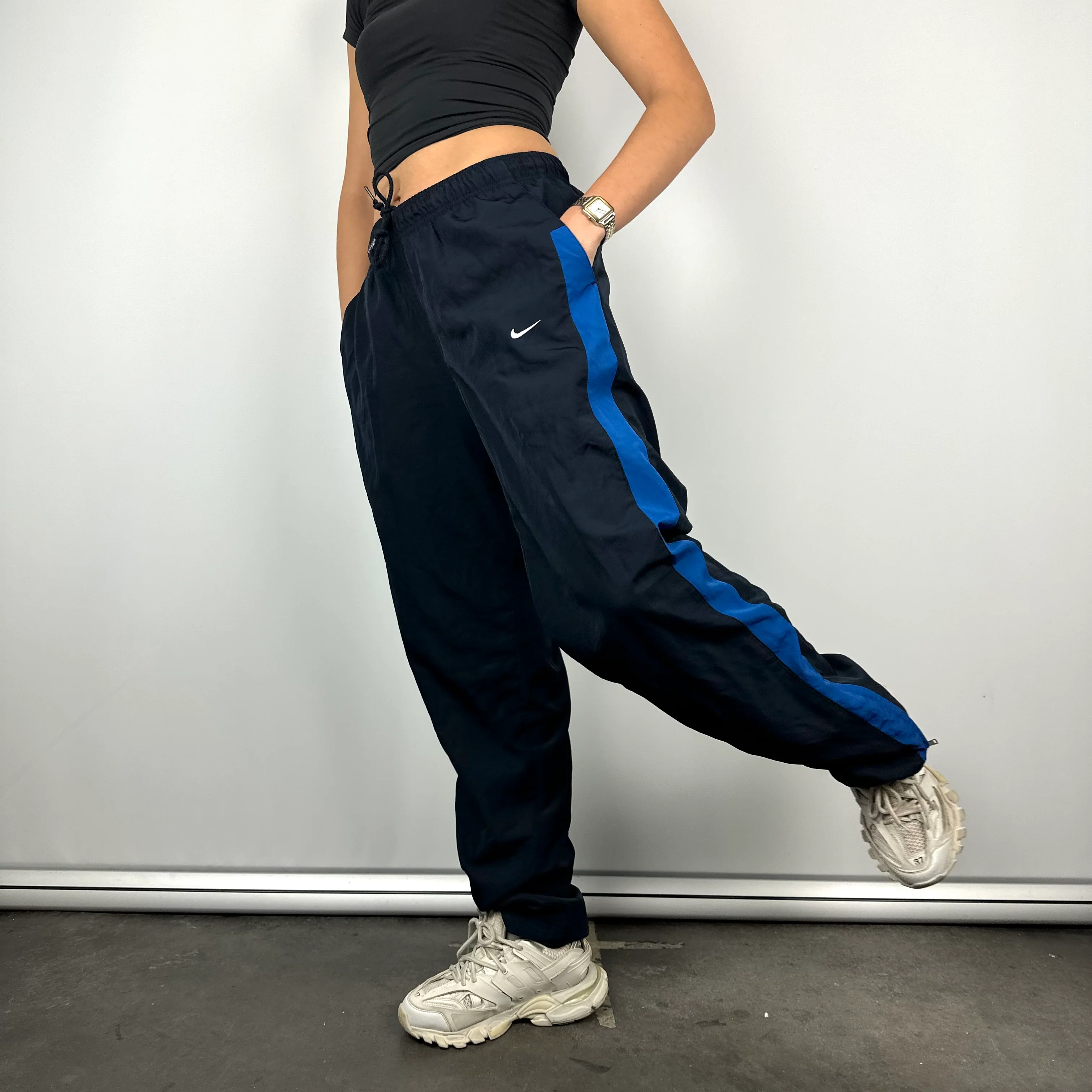 Nike Navy Embroidered Swoosh Track Pants (M) - Image 3