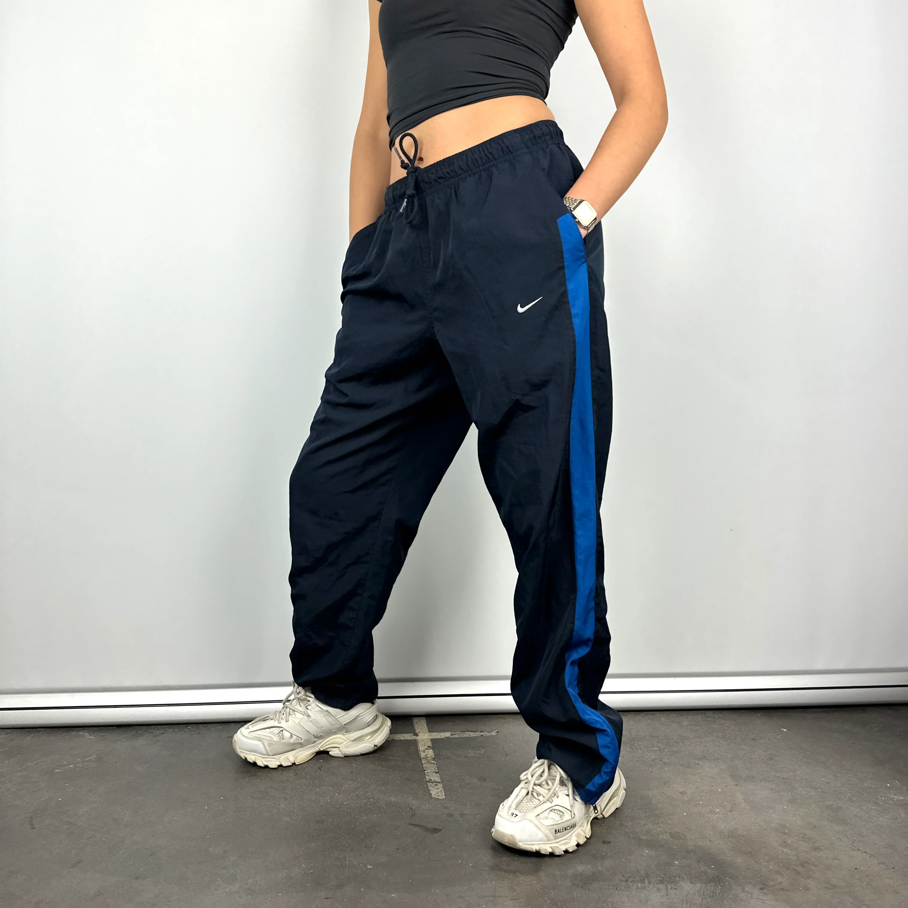Nike Navy Embroidered Swoosh Track Pants (M) - Image 5