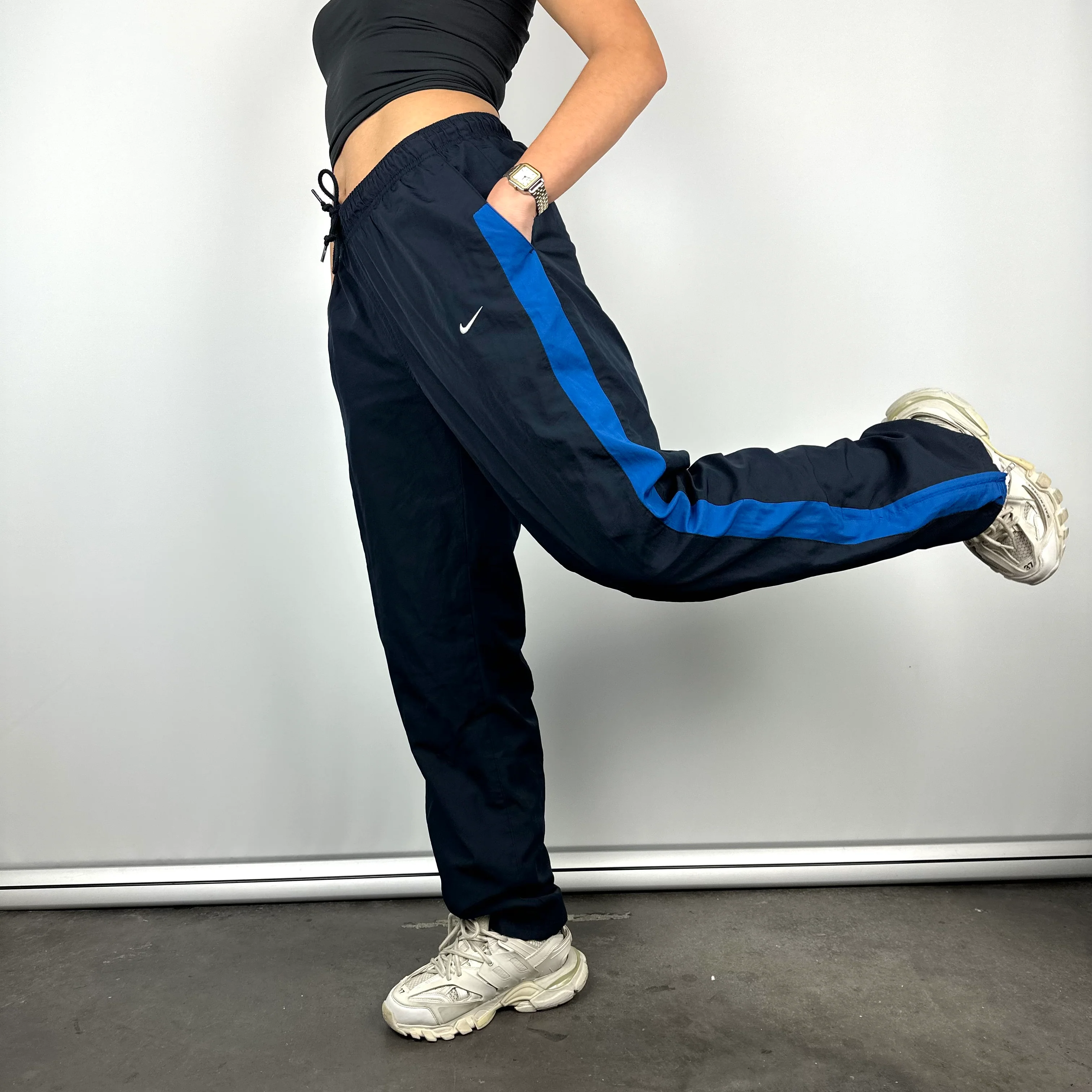 Nike Navy Embroidered Swoosh Track Pants (M) - Image 6