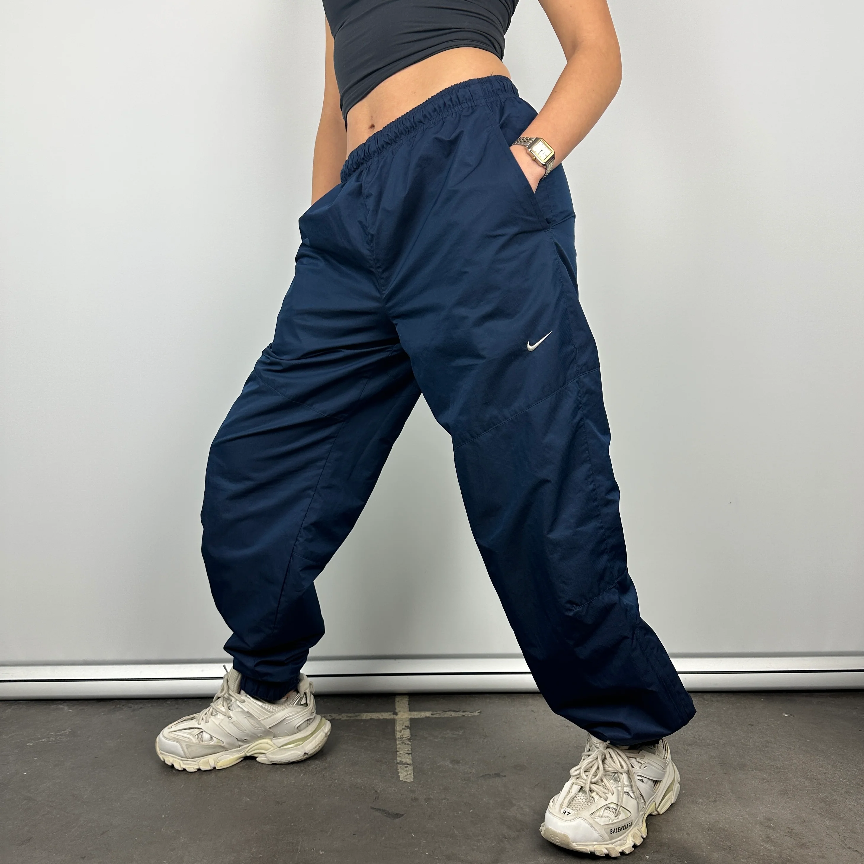 Nike Navy Embroidered Swoosh Track Pants (M) - Image 2